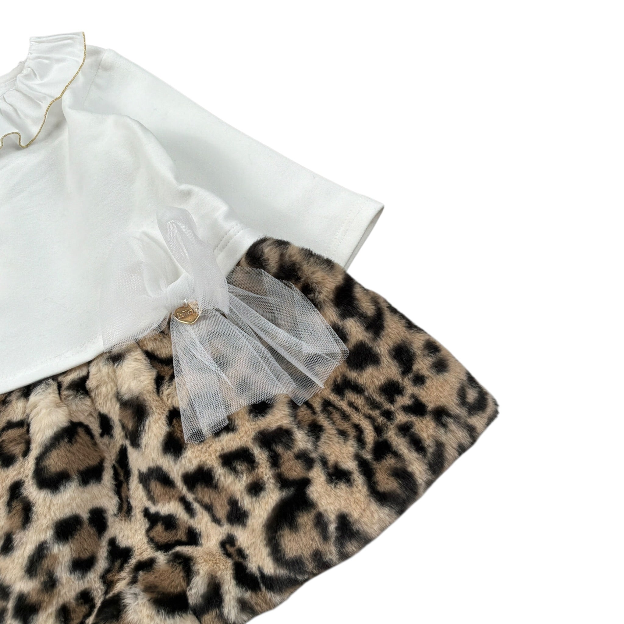 Le Bebe' Abito tinta unita con Gonna Maculata Bianco per Neonata LBG6025 BIANCO LE BEBE' 