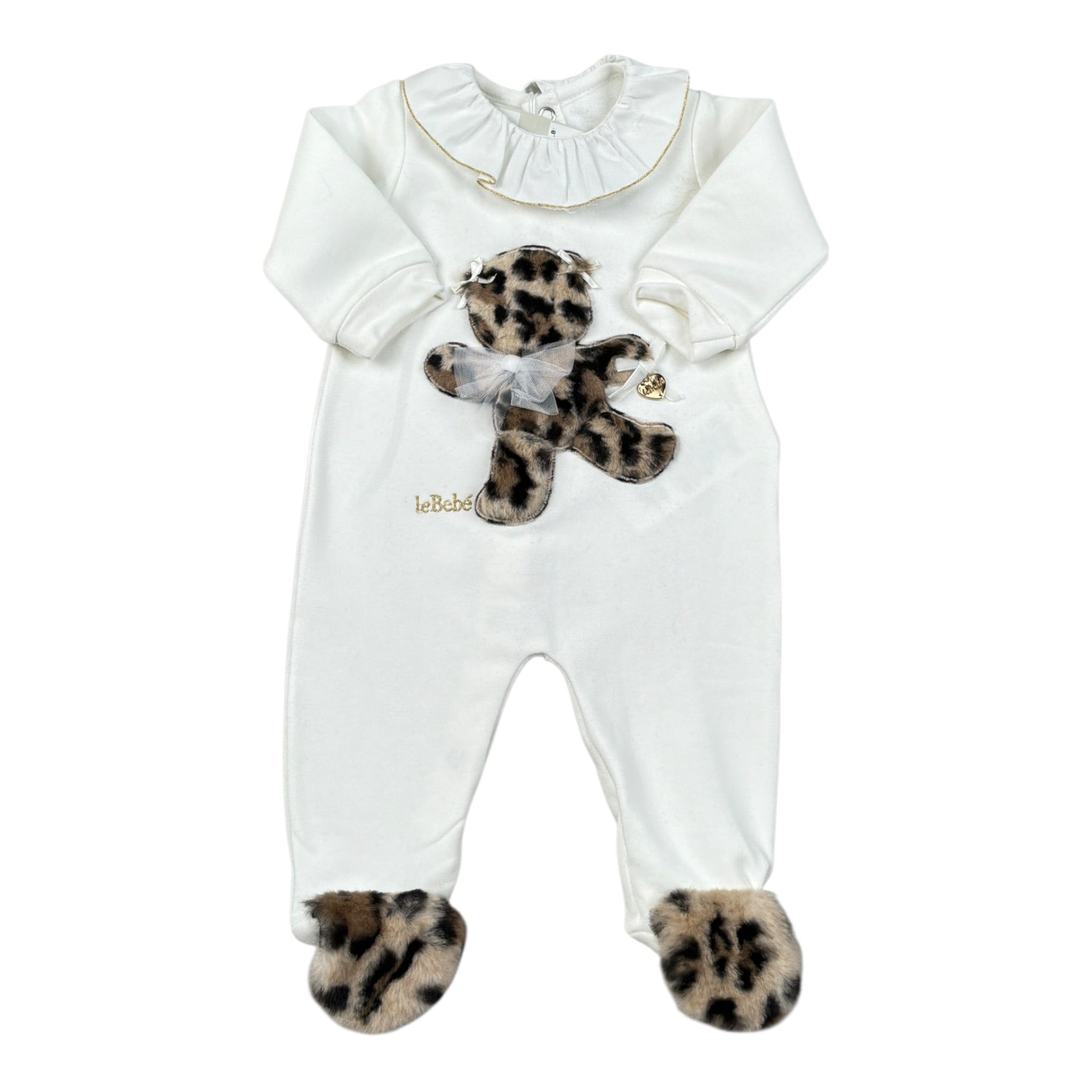 Le Bebe' Tutina tinta unita con Stampa Maculata Bianco per Neonata LBG6030 BIANCO LE BEBE' 