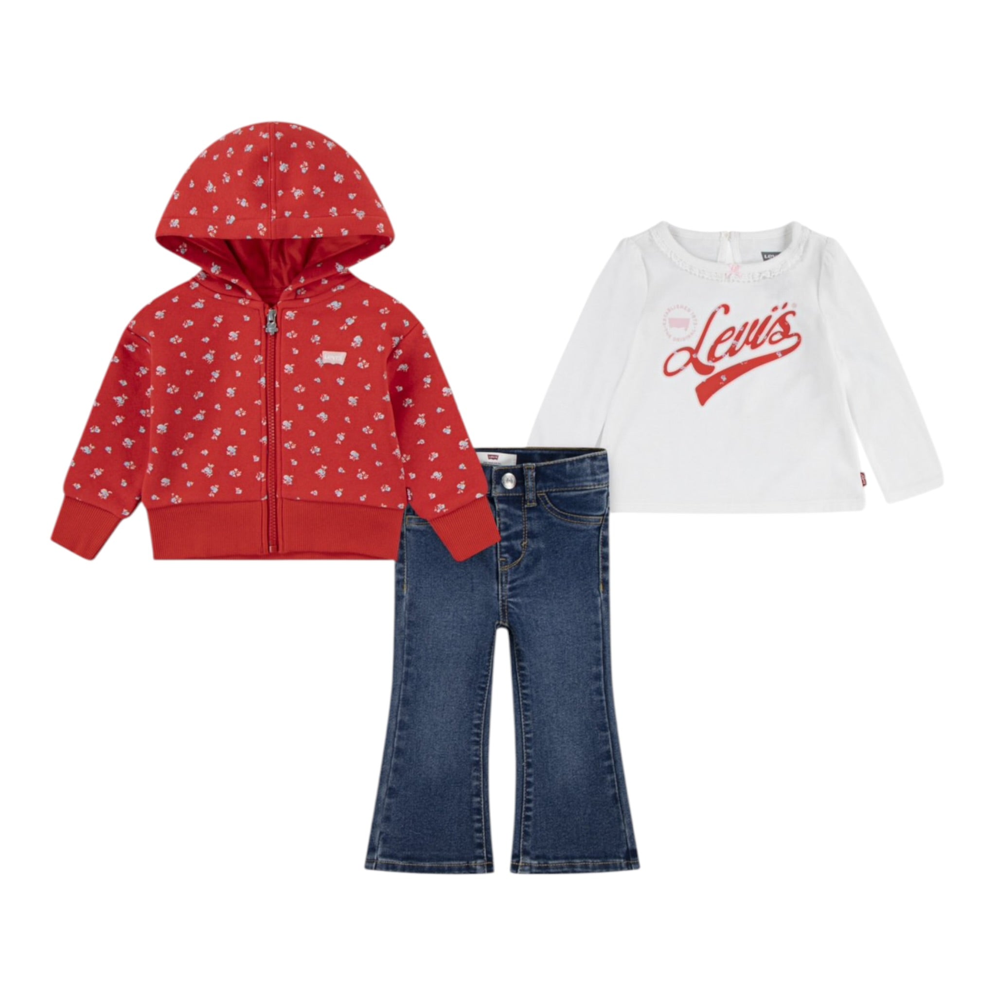 Levi'S Completo 3 Pezzi Felpa-Jeans-T-Shirt Rosso per Neonata 1EP010 ROSSO LEVI'S 