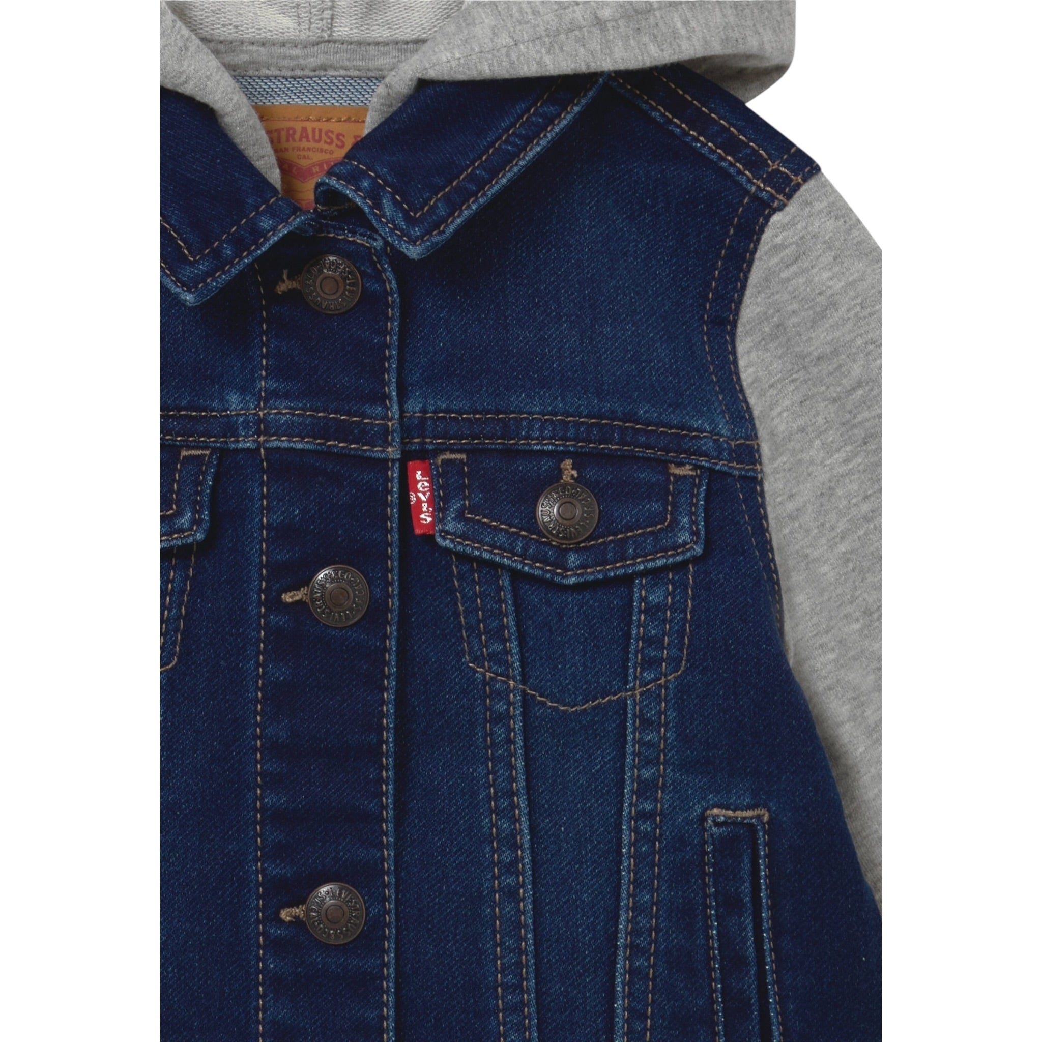 Levi'S Giubbino In Denim tinta unita con Maglie E Cappuccio In Contrasto Blu per Neonato 6E8564 BLU LEVI'S 