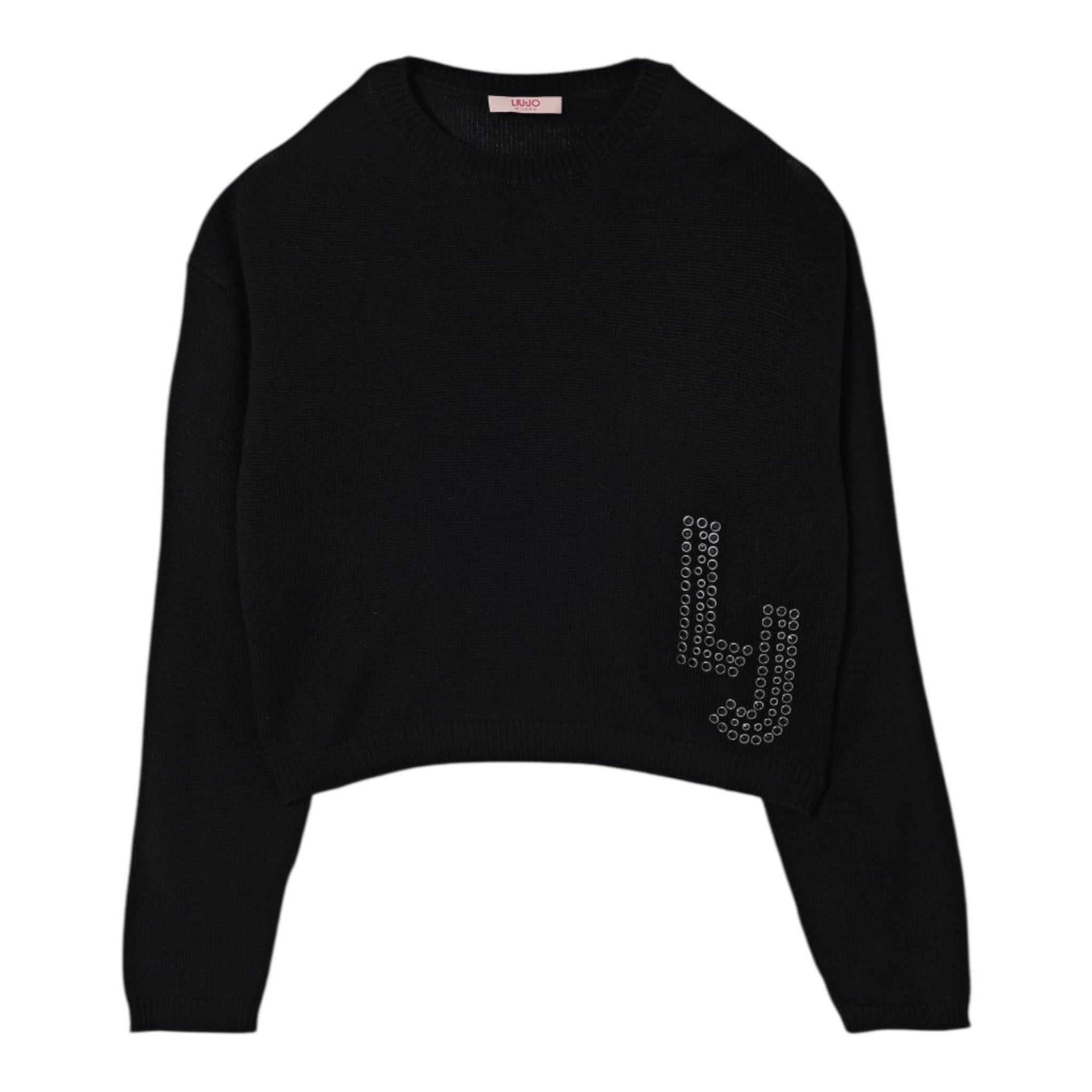 Liu Jo Maglia Girocollo tinta unita con Logo Nero per Bambina GF5089 NERO LIU JO 