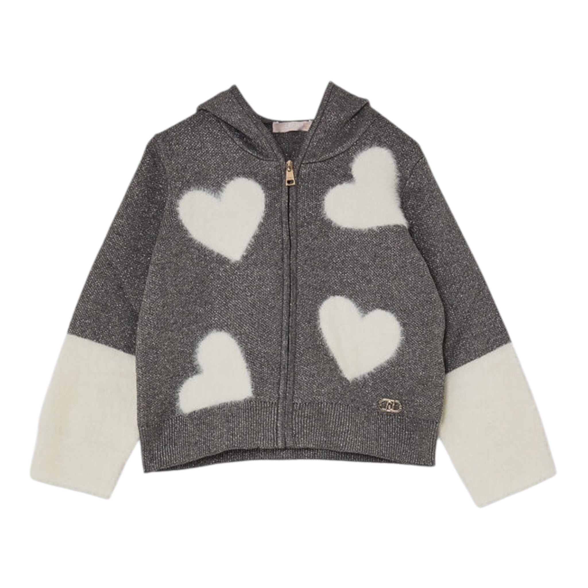 Liu Jo Maglia Bicolore con Cappuccio E Zip Bianco/Grigio per Bambina KF5096 BIANCO/GRIGIO LIU JO 