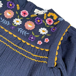 Louise Misha Abito tinta unita con Ricami Blu per Bambina GRIW25S0011 BLU LOUISE MISHA 
