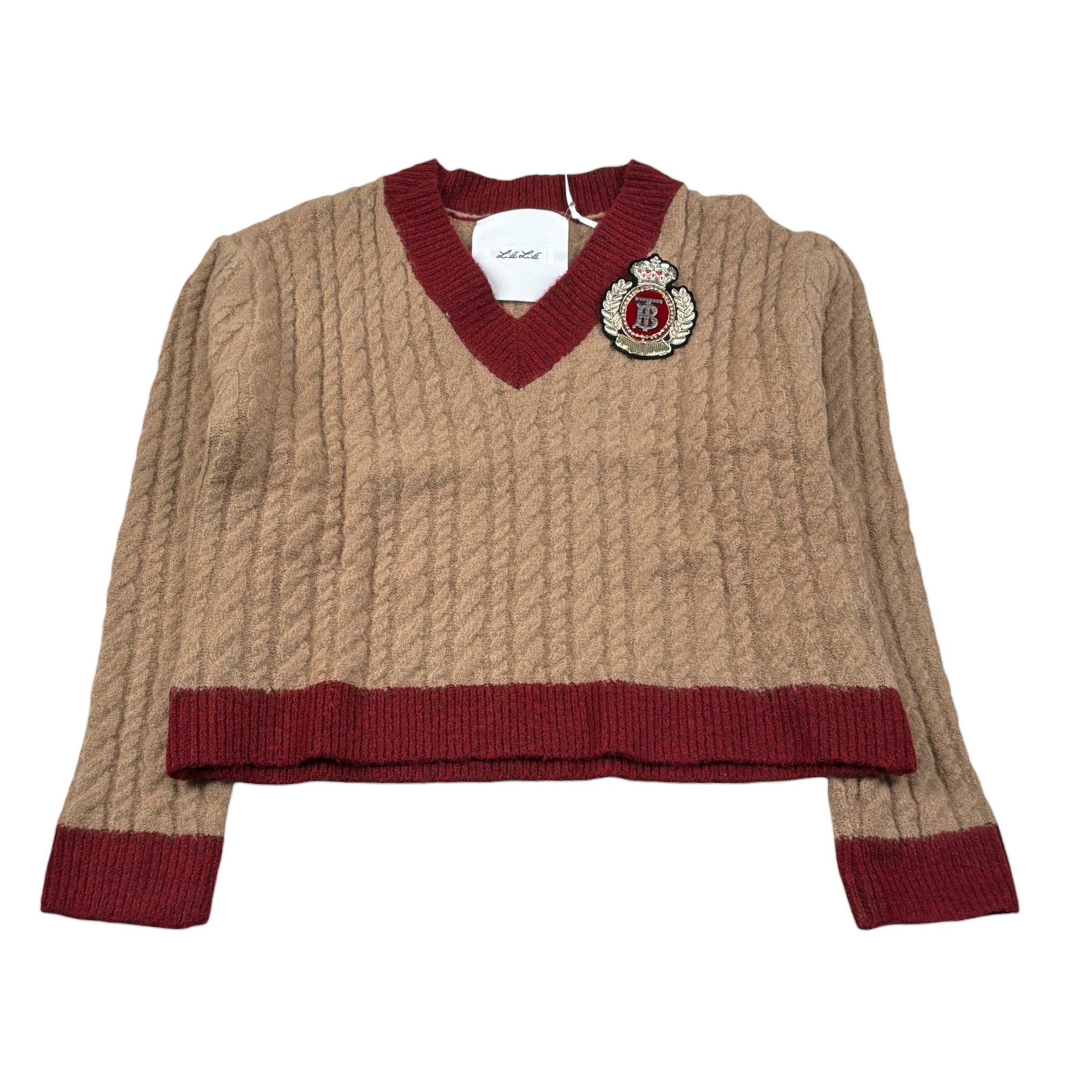 Lu Lu By Miss Grant Maglia Scollo A V tinta unita Cammello per Bambina KK4070 CAMMELLO LU LU BY MISS GRANT 