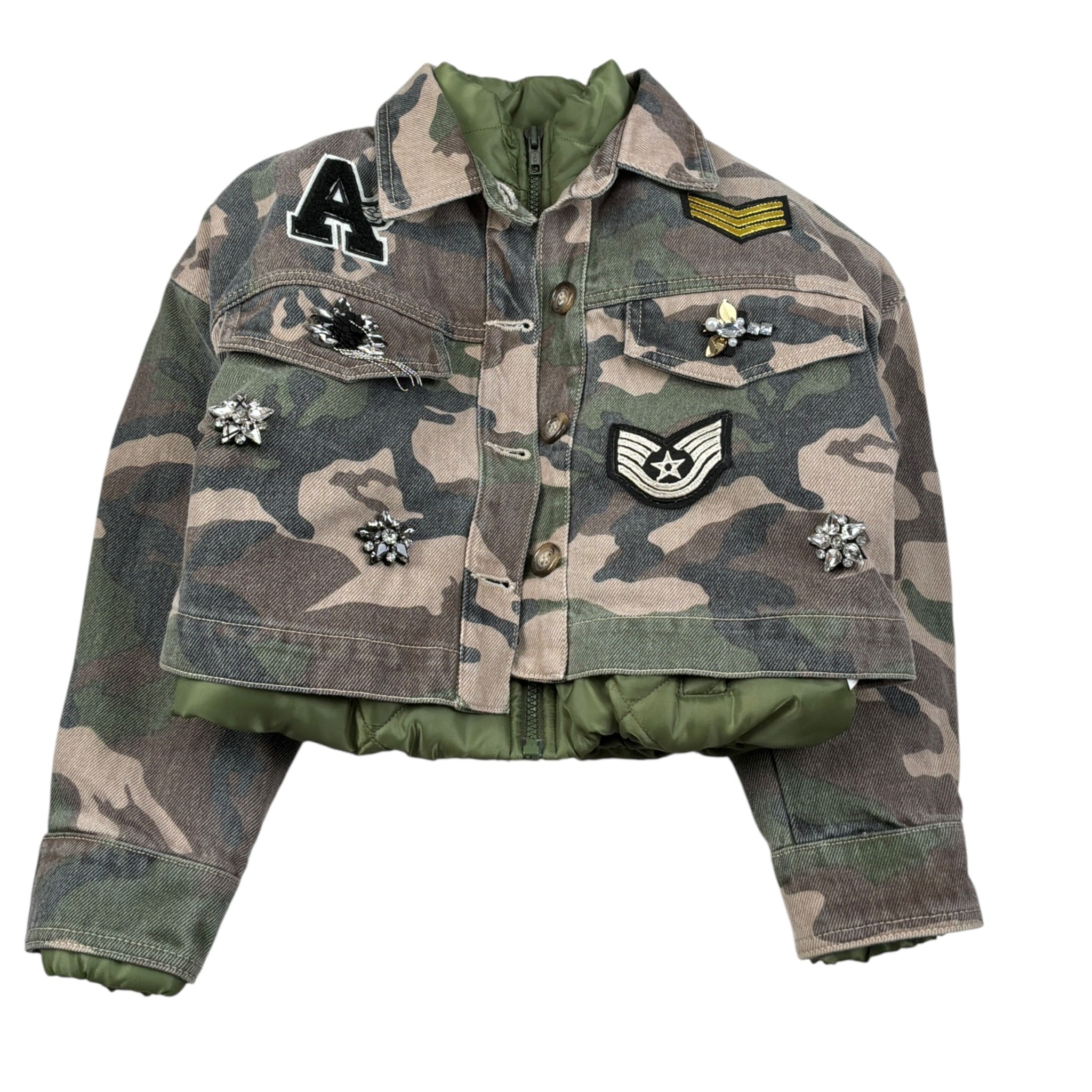 Lu Lu By Miss Grant Giubbino tinta unita con Fantasia Militare Verde per Bambina LL4016X VERDE LU LU BY MISS GRANT 