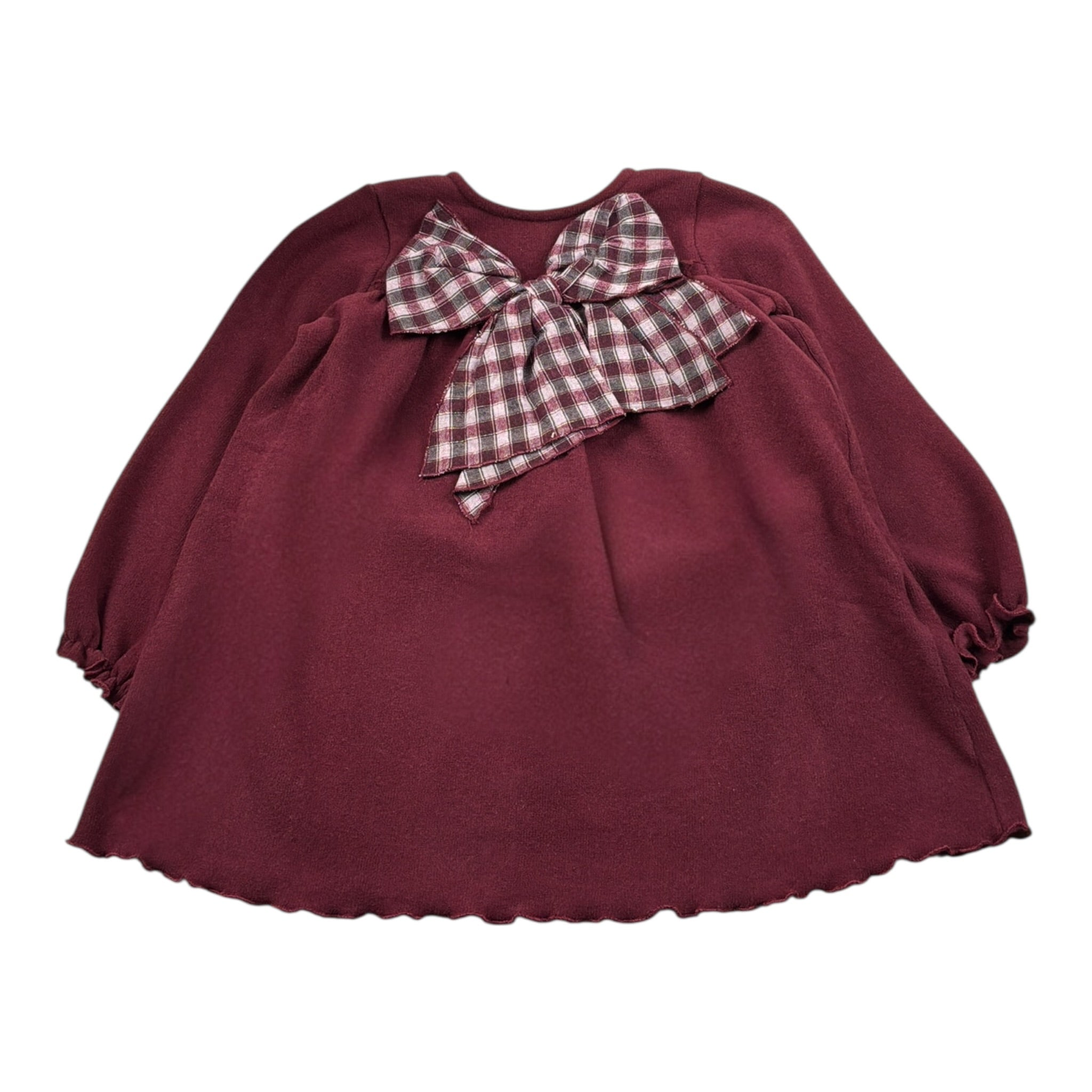 U+È Abito tinta unita con Fiocco Bordeaux per Bambina UE1952 BORDEAUX U+è 