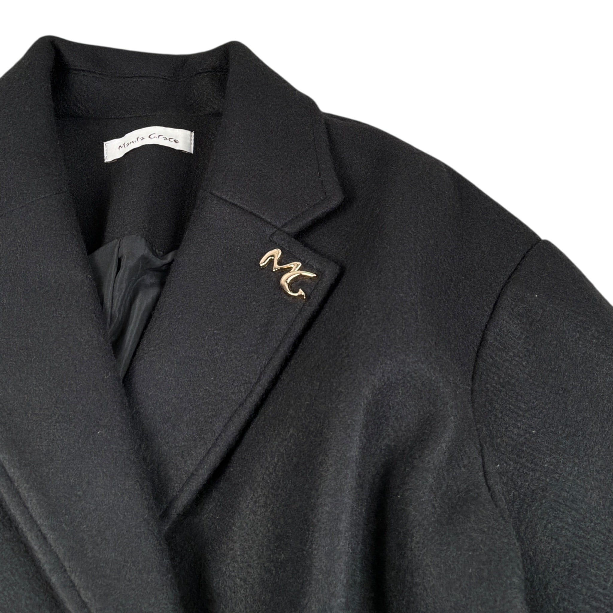 Manila Grace Cappotto tinta unita con Cinturino Nero per Bambina M2891W25 NERO MANILA GRACE 