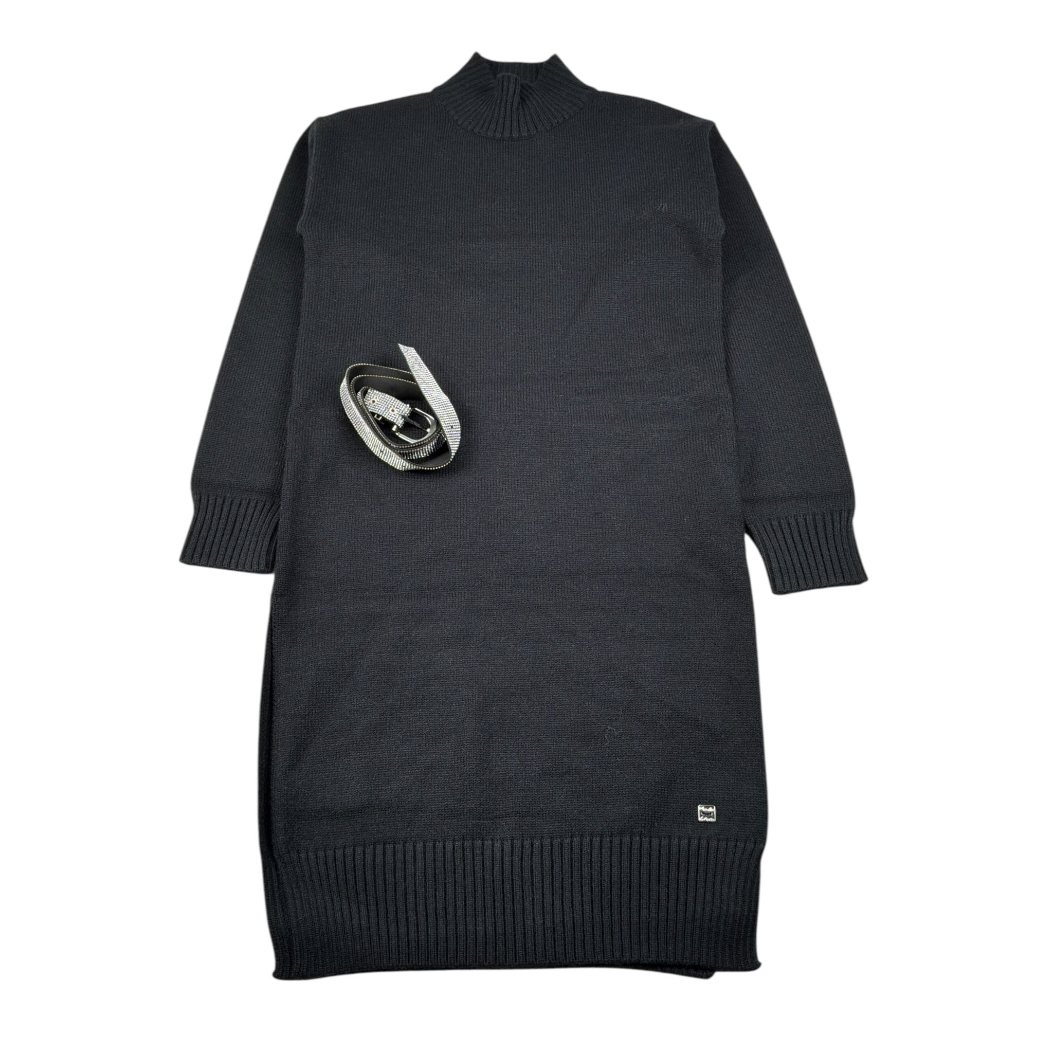 Manila Grace Abito Manica Lunga tinta unita con Cintura Nero per Bambina MFJF24A168 NERO MANILA GRACE 