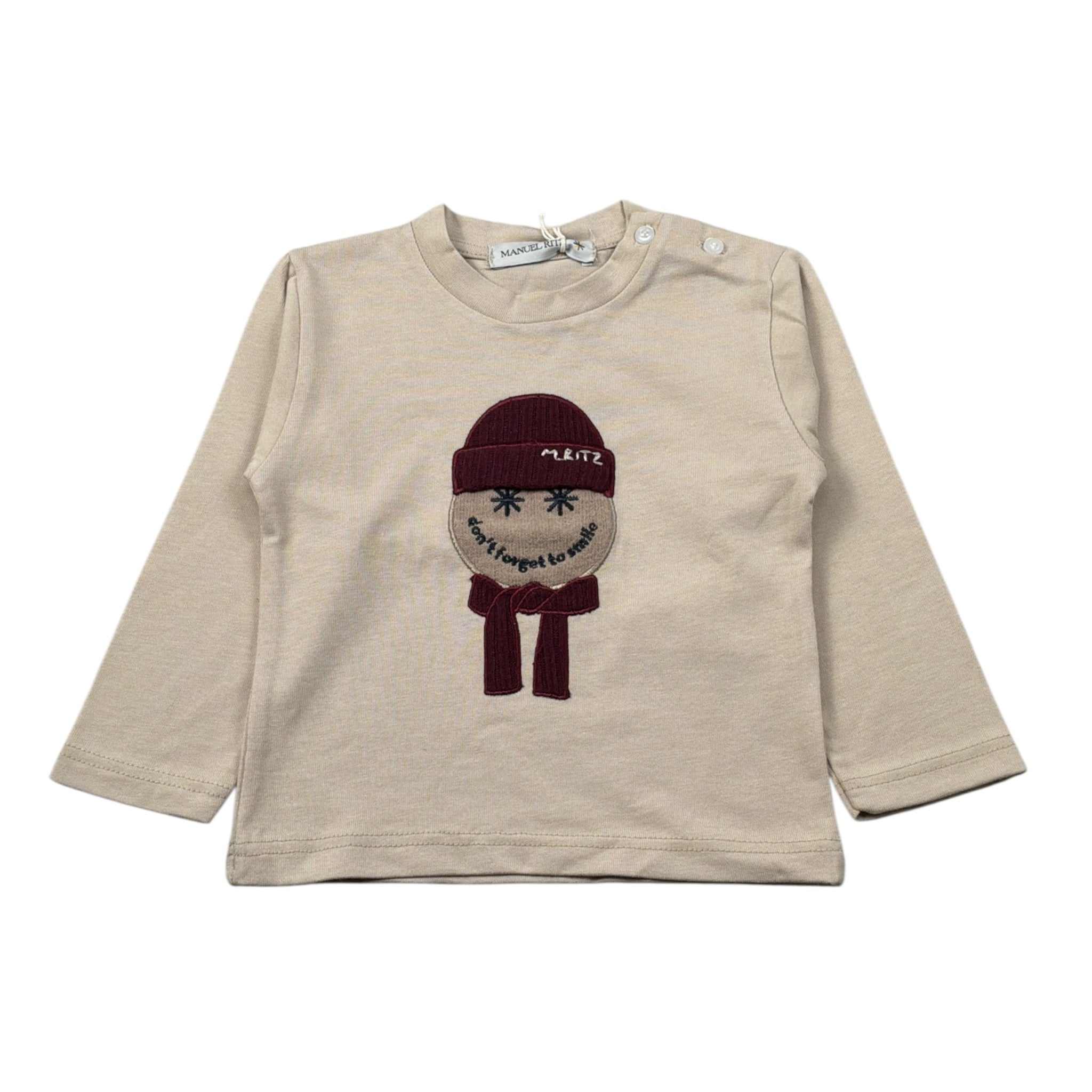 Manuel Ritz Shirt Girocollo tinta unita con Logo Beige per Bambino MR3232 BEIGE MANUEL RITZ 