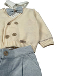 Marlu' Completo 4 Pezzi Cardigan-Camicia-Papillon-Pantalone Beige/Azzurro per Neonato IH70160L BEIGE/AZZURRO MARLU' 