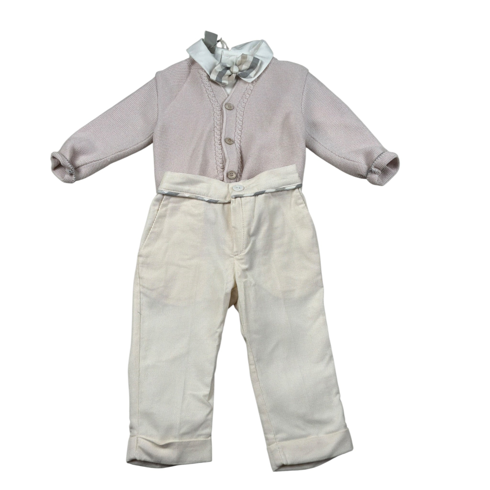 Marlu' Completo 4 Pezzi Cardigan-Camicia-Pantalone-Papillon Beige per Neonato IK20760BISL BEIGE MARLU' 