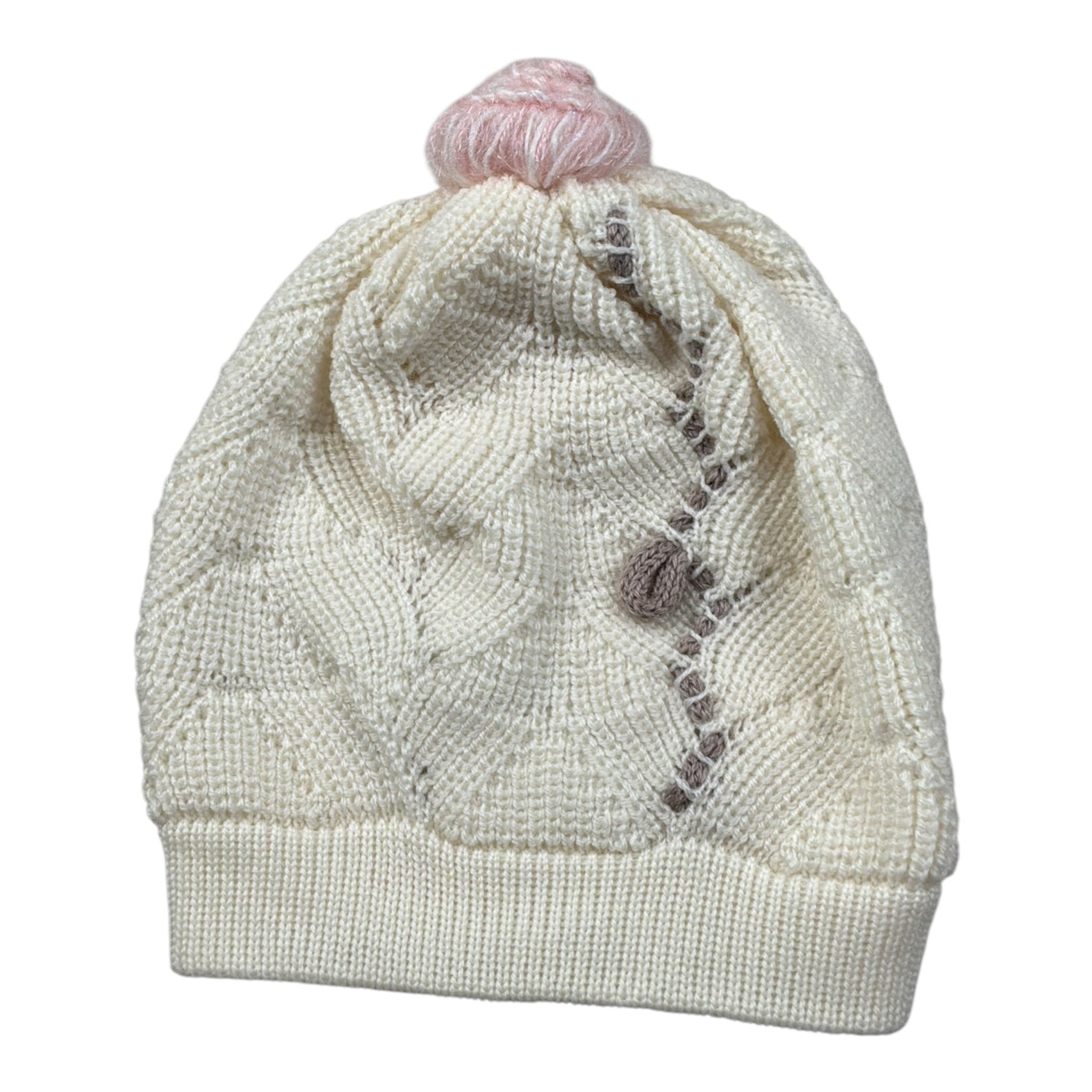 Marlu' Cappello In Maglia tinta unita con Pon Pon Panna per Neonata IN2571 PANNA MARLU' 