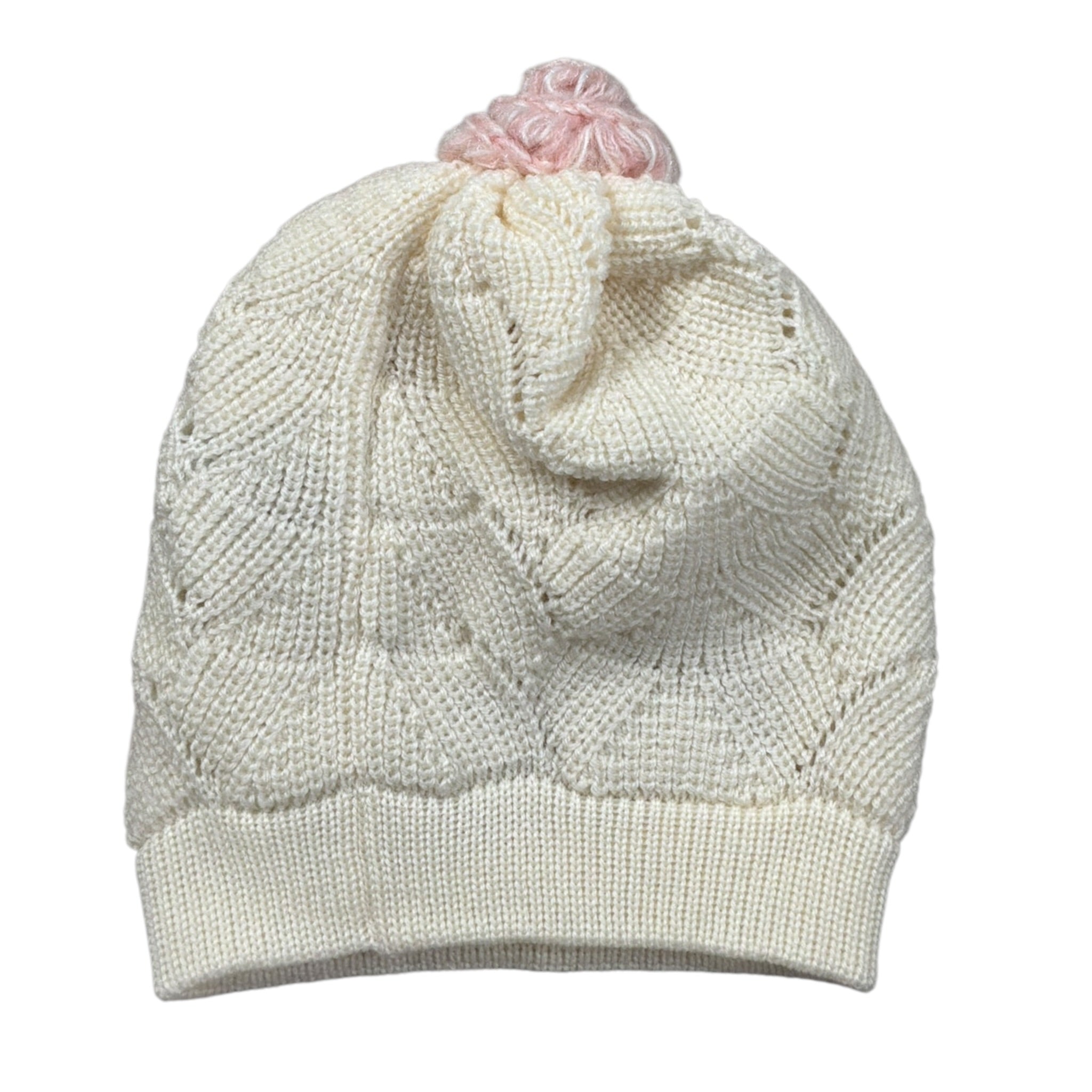 Marlu' Cappello In Maglia tinta unita con Pon Pon Panna per Neonata IN2571 PANNA MARLU' 