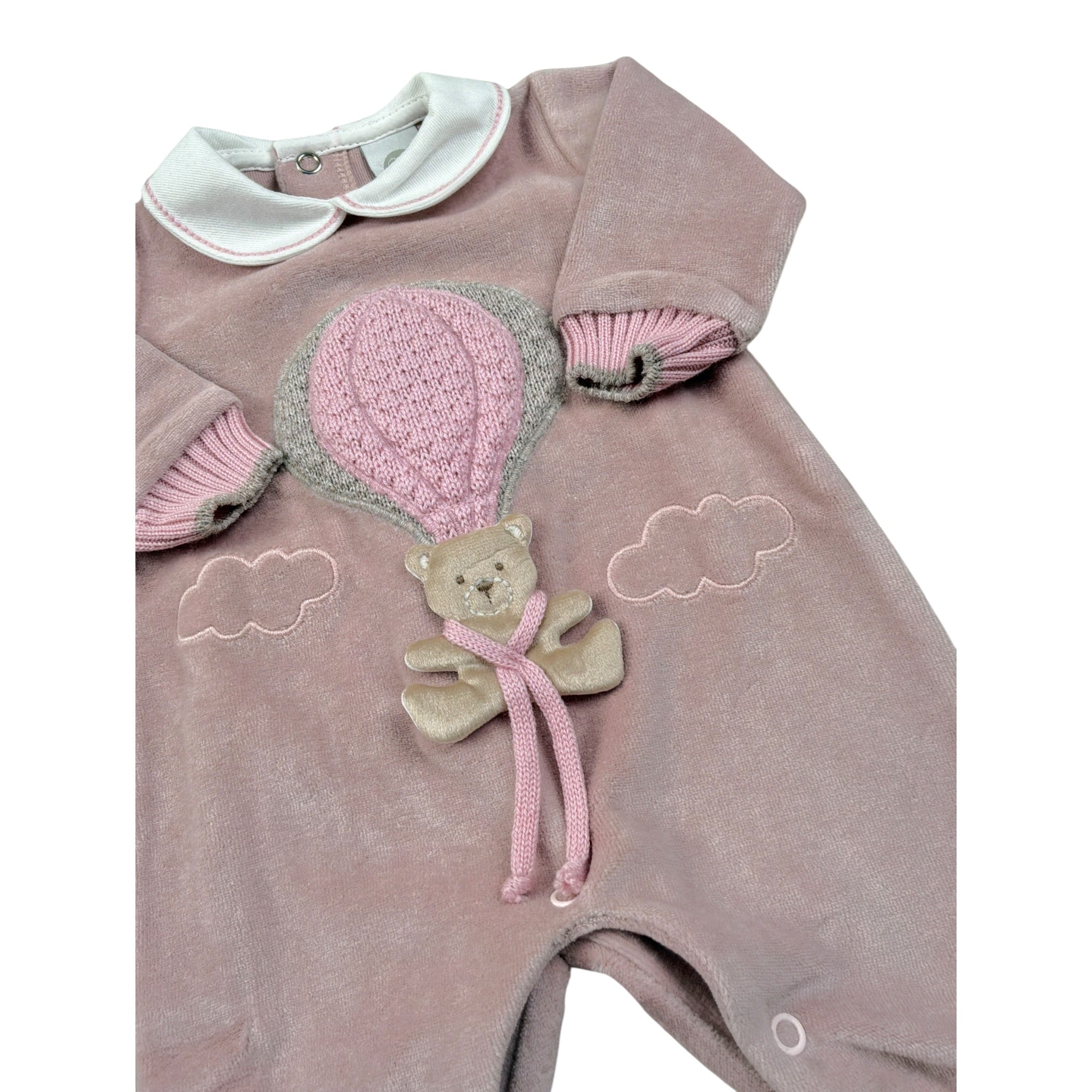 Marlu' Tutina tinta unita In Velluto con Stampa Rosa per Neonata IN5714 ROSA MARLU' 