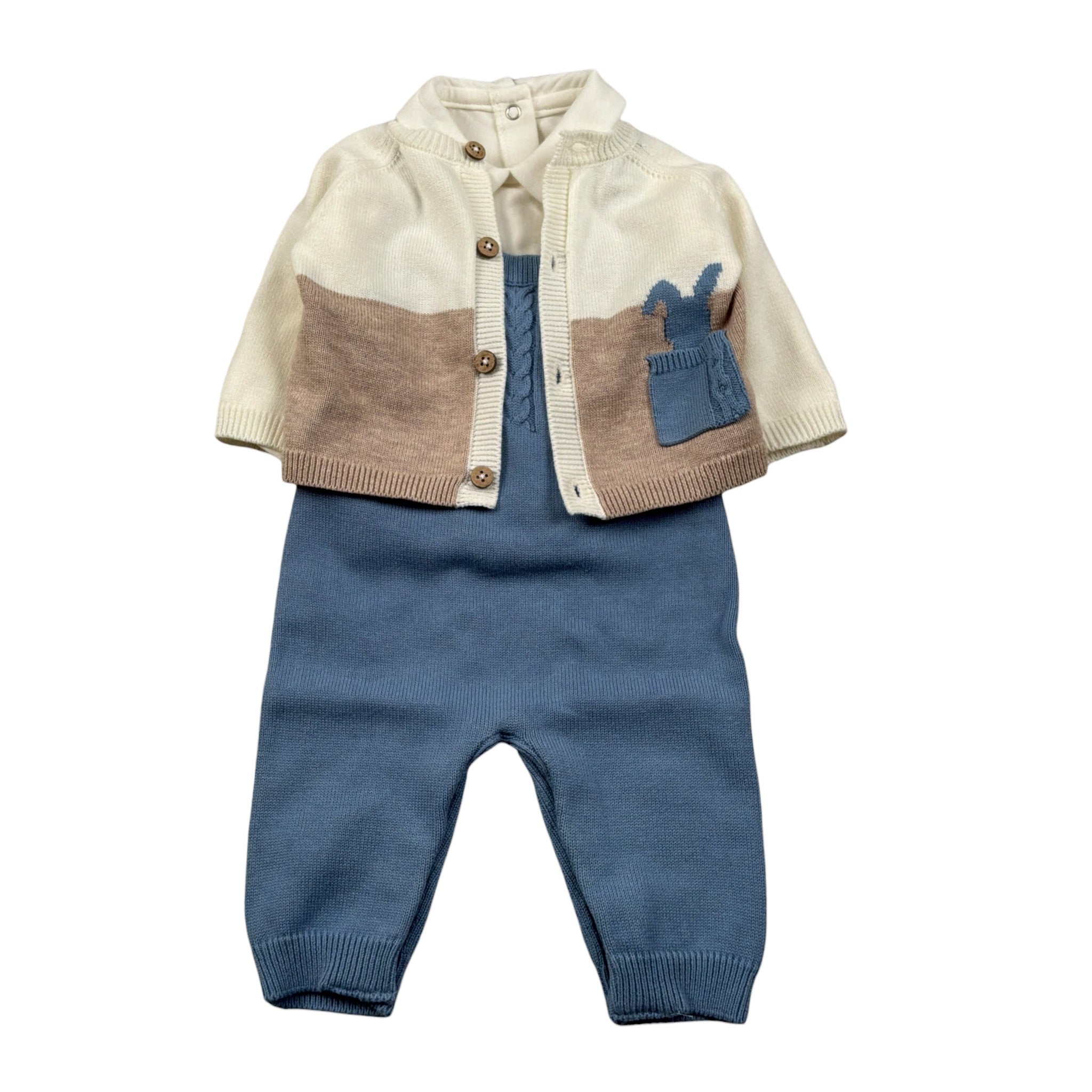 Mayoral Completo 3 Pezzi Cardigan-Salopette-Shirt Azzurro per Neonato 2617 AZZURRO MAYORAL 