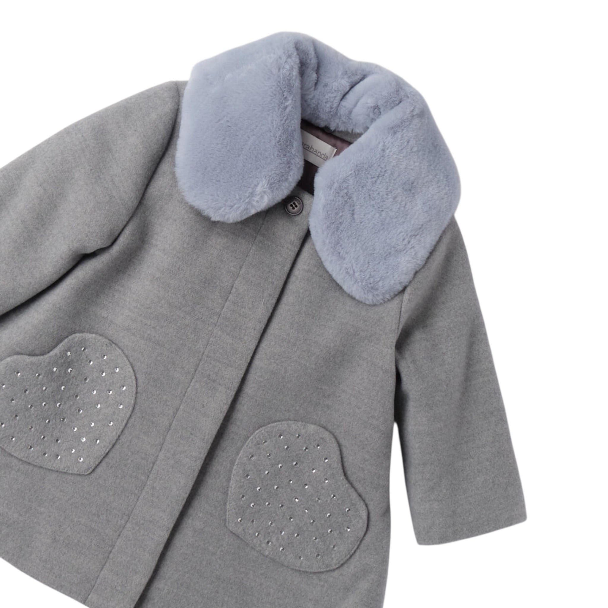 Mini Banda Cappotto tinta unita con Colletto Grigio per Bambina 0F380 GRIGIO MINI BANDA 