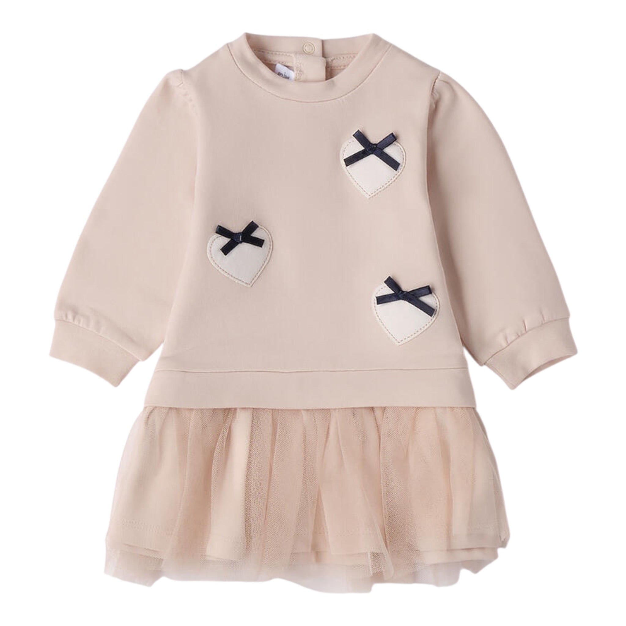 Mini Banda Abito tinta unita con Tulle Beige per Neonata 3F729 BEIGE MINI BANDA 