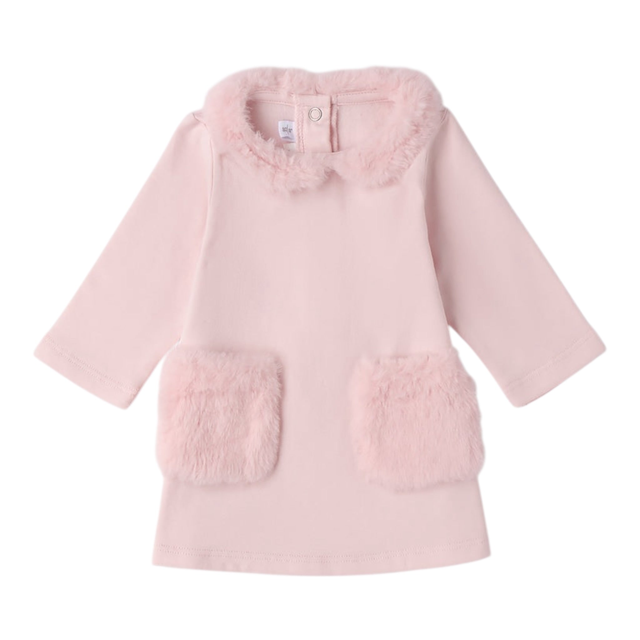 Mini Banda Abito tinta unita con Pelliccia Rosa per Neonata F727 ROSA MINI BANDA 