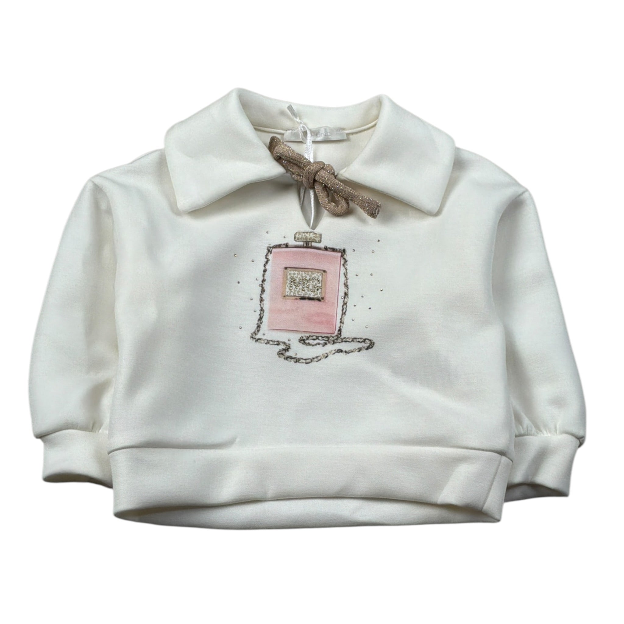 Miss Grant Felpa tinta unita con Colletto E Stampa Panna per Bambina MG1380X PANNA MISS GRANT 