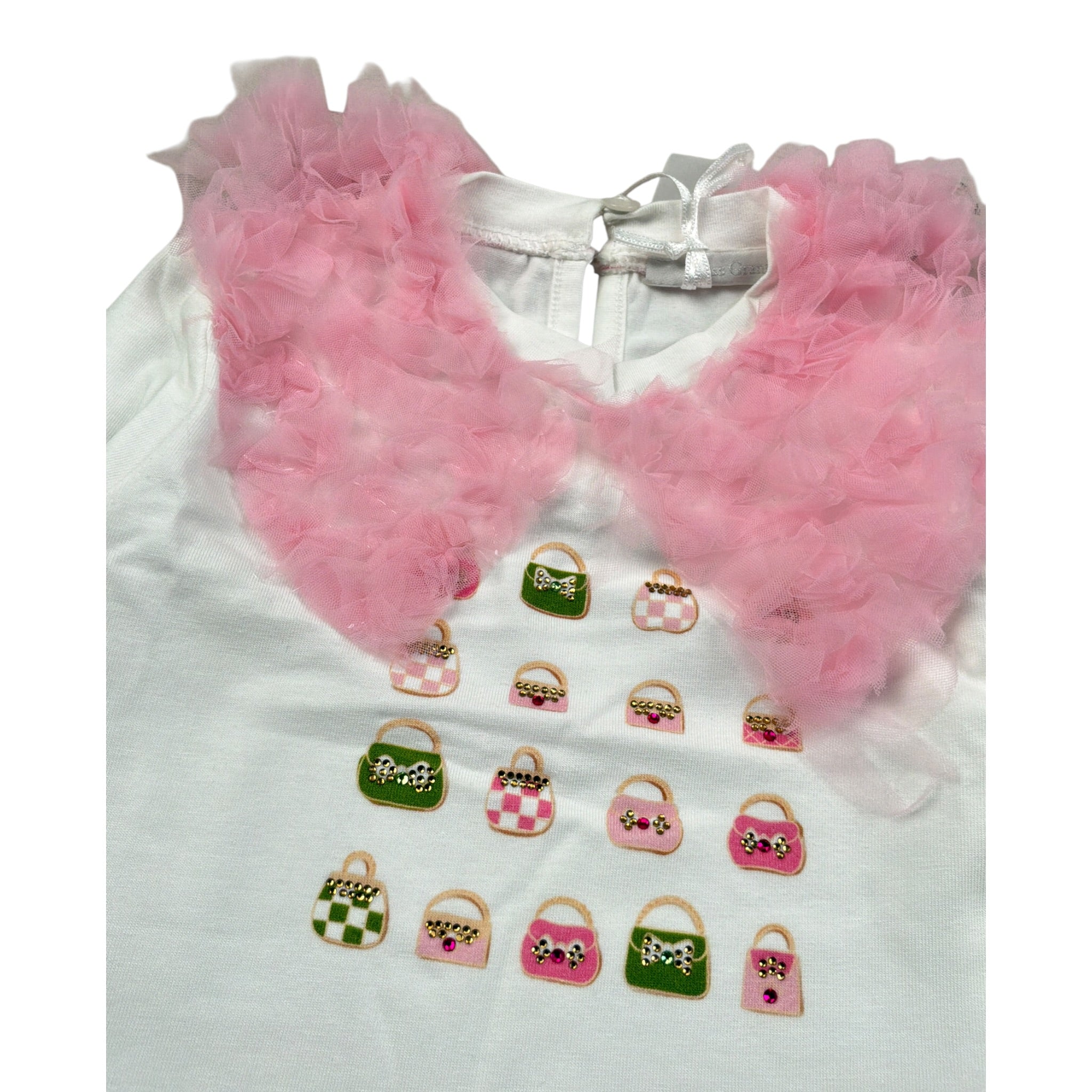 Miss Grant Shirt Girocollo tinta unita con Stampa Bianco per Neonata MG1467 BIANCO MISS GRANT 