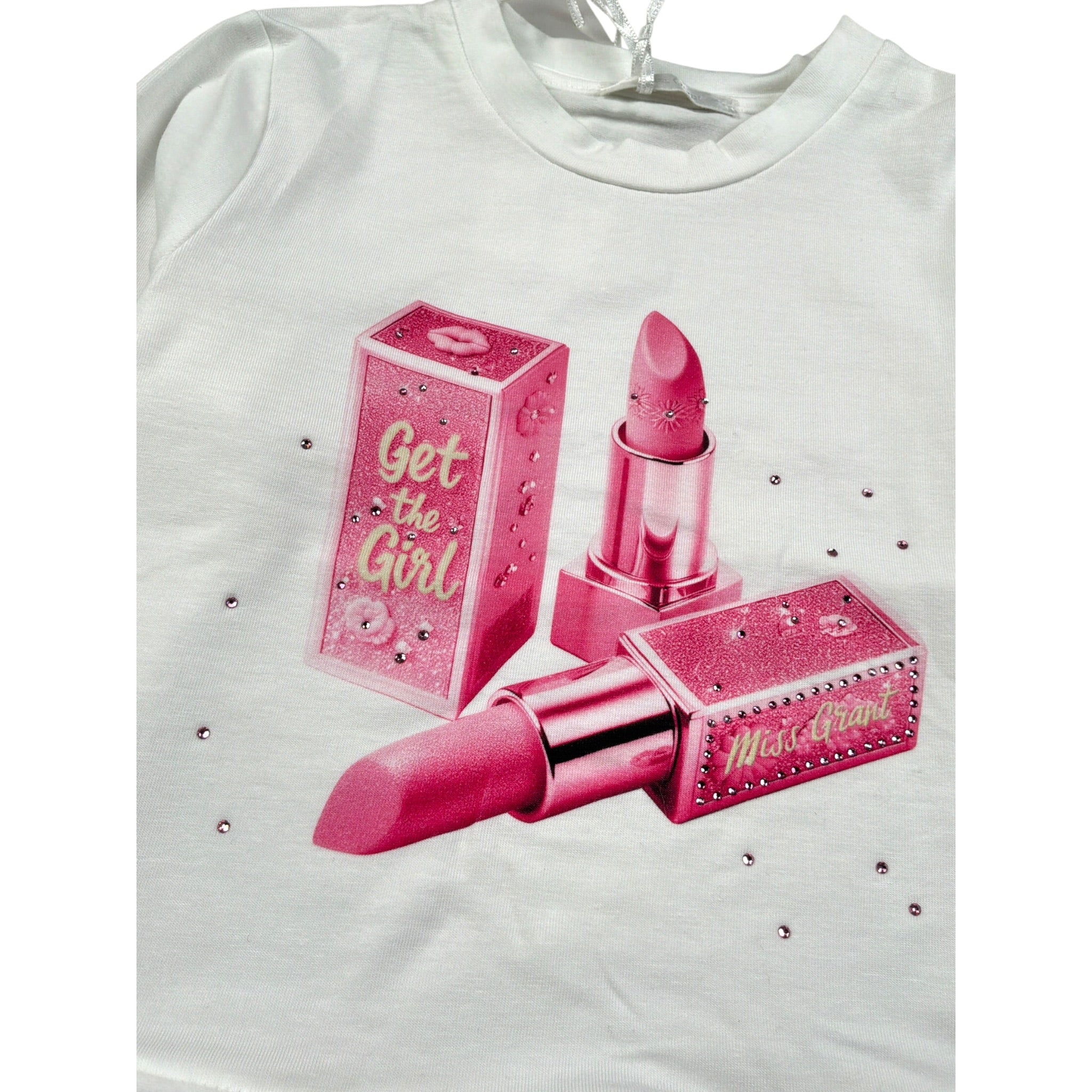 Miss Grant Shirt Girocollo tinta unita con Stampa Bianco per Bambina MG1513J BIANCO MISS GRANT 