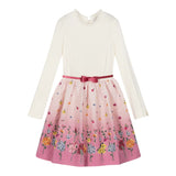 Monnalisa Abito Manica Lunga Bicolore con Cinturino Panna/Rosa per Bambina 110905 PANNA/ROSA MONNALISA 