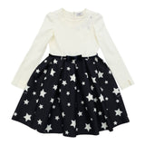Monnalisa Abito Manica Lunga Bicolore Panna/Nero per Bambina 114935B6 PANNA/NERO MONNALISA 