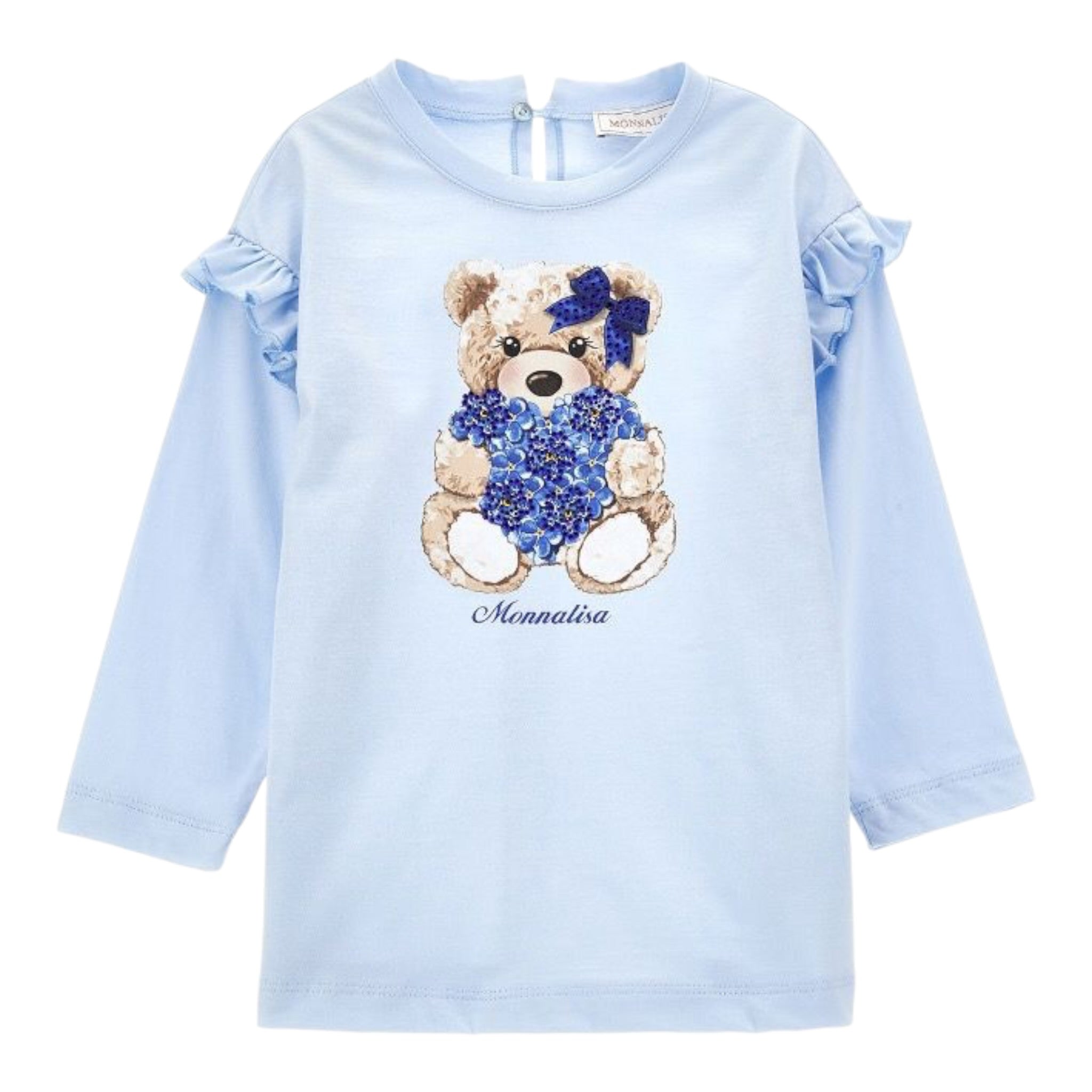 Monnalisa Shirt tinta unita con Stampa Azzurro per Bambina 11B624 AZZURRO MONNALISA 