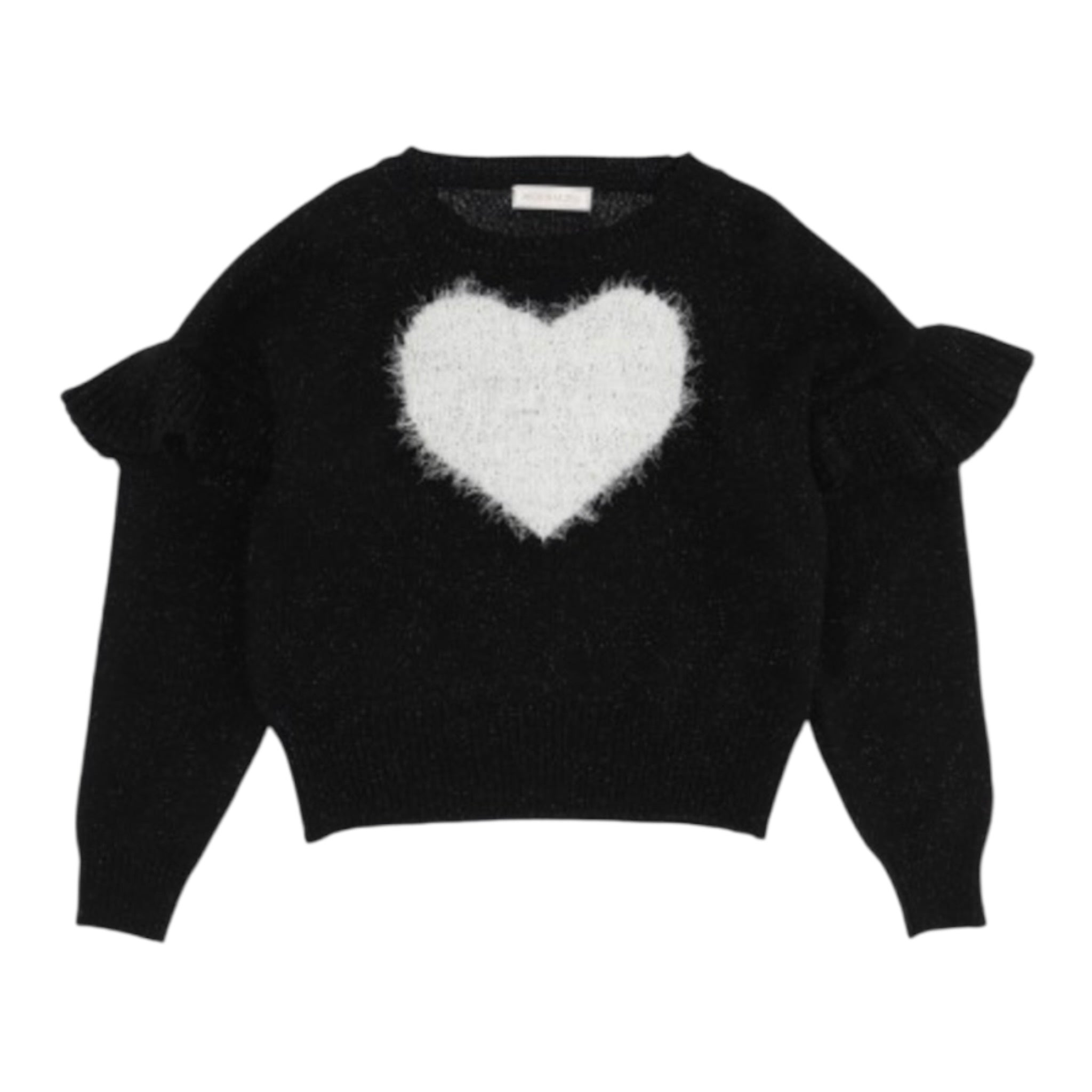 Monnalisa Maglia Girocollo tinta unita con Ricami Nero per Bambina 178602 NERO MONNALISA 