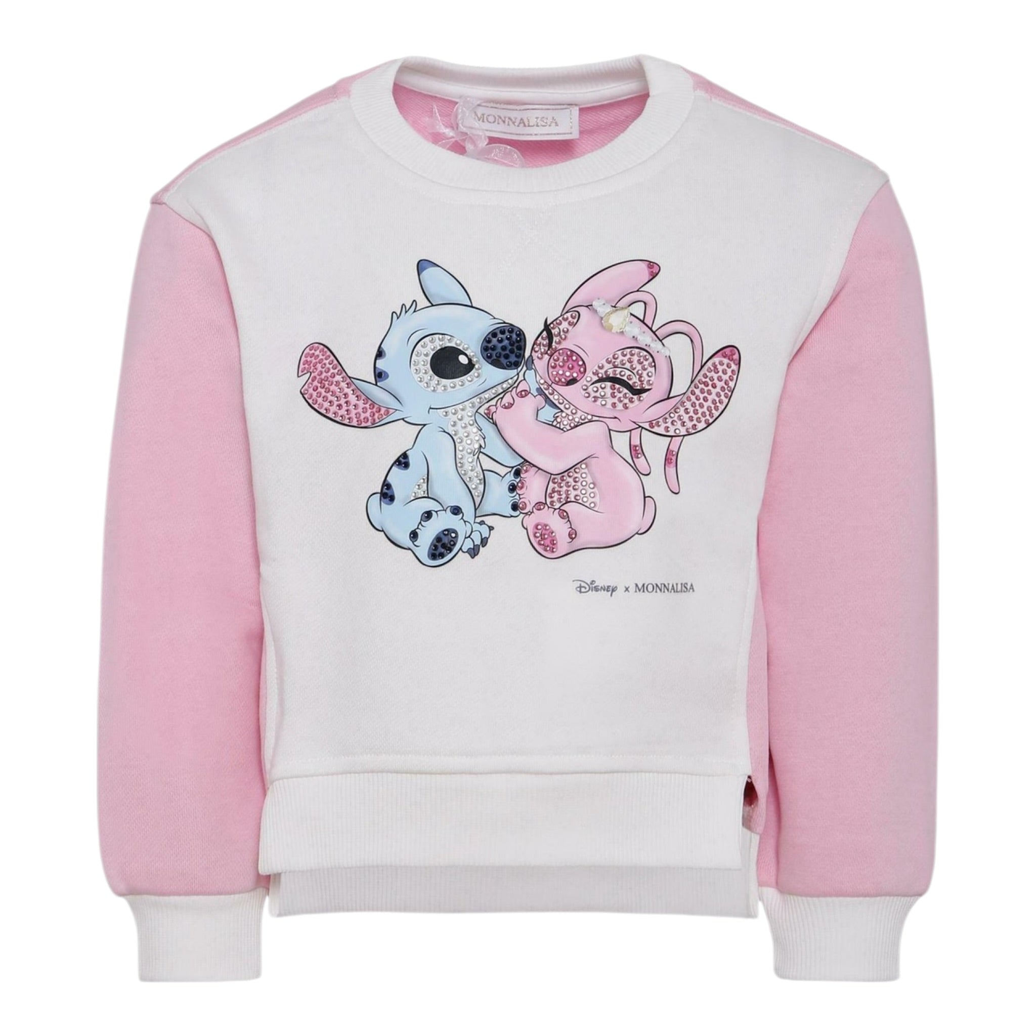 Monnalisa Felpa Bicolore con Stampa Bianco/Rosa per Neonata 19F606NX BIANCO/ROSA MONNALISA 