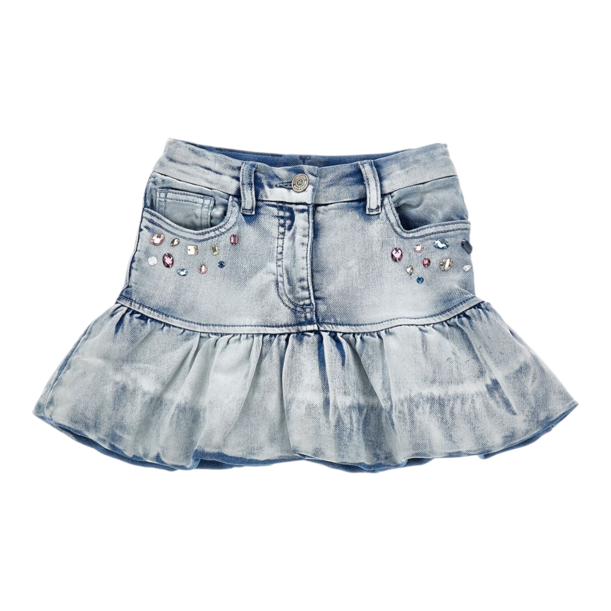 Monnalisa Gonna In Denim tinta unita con Stampa Azzurro per Neonata 19F702 AZZURRO MONNALISA 