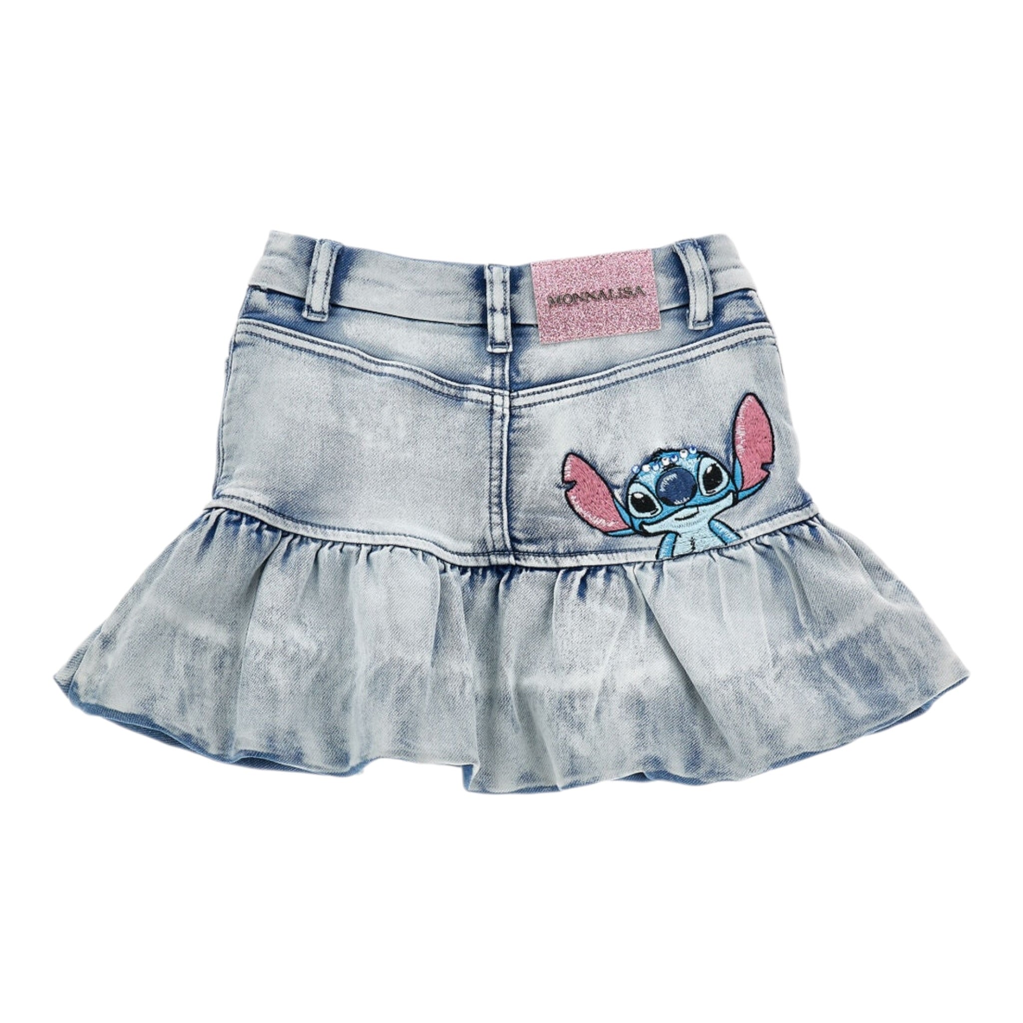 Monnalisa Gonna tinta unita In Denim con Stampa Azzurro per Bambina 19F702J AZZURRO MONNALISA 