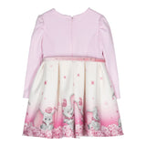 Monnalisa Abito Maica Lunga Bicolore con Cinturino Rosa/Bianco per Neonata 231D902 ROSA/BIANCO MONNALISA 