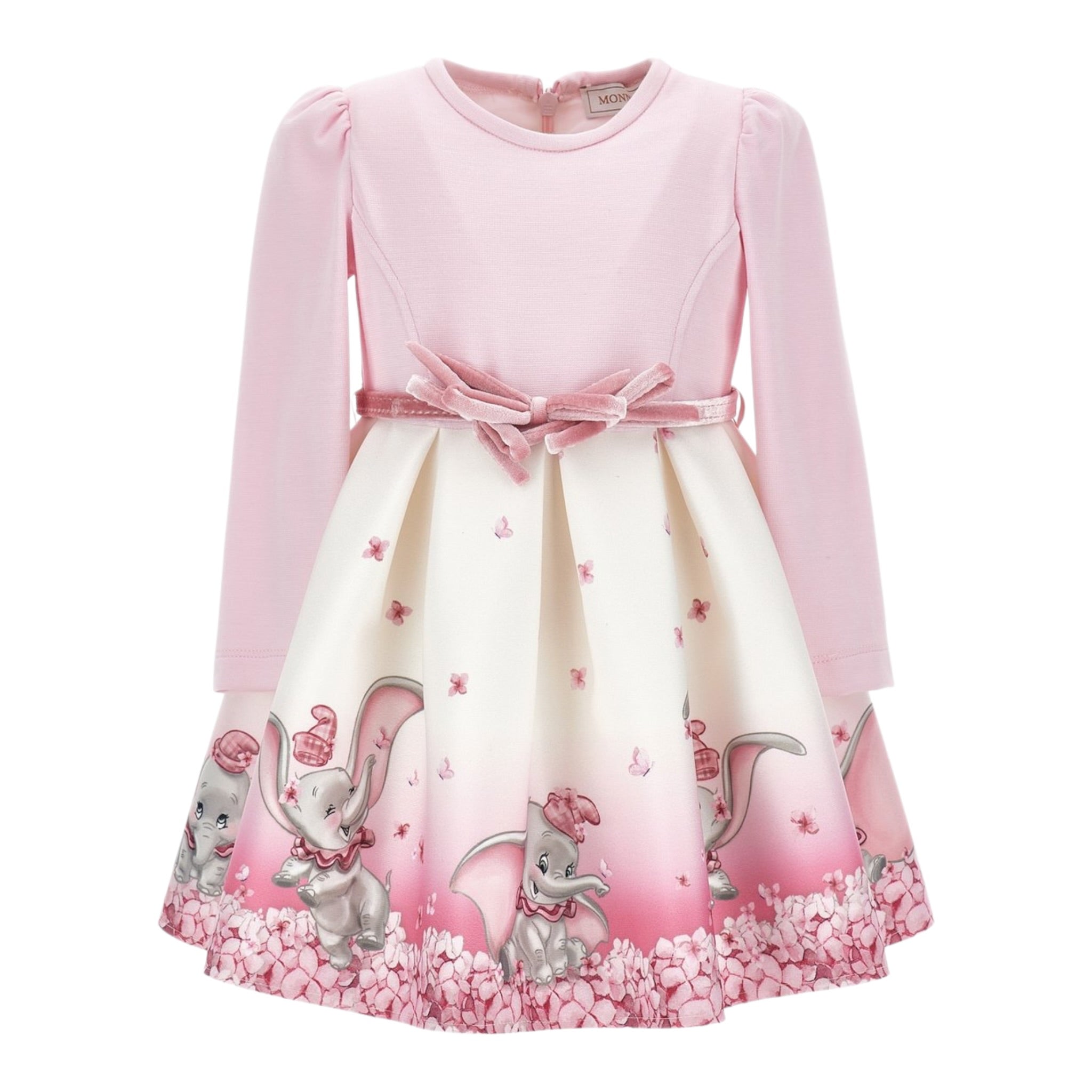 Monnalisa Abito Maica Lunga Bicolore con Cinturino Panna/Rosa per Neonata 231D902X PANNA/ROSA MONNALISA 