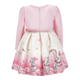 Monnalisa Abito Maica Lunga Bicolore con Cinturino Panna/Rosa per Neonata 231D902X PANNA/ROSA MONNALISA 