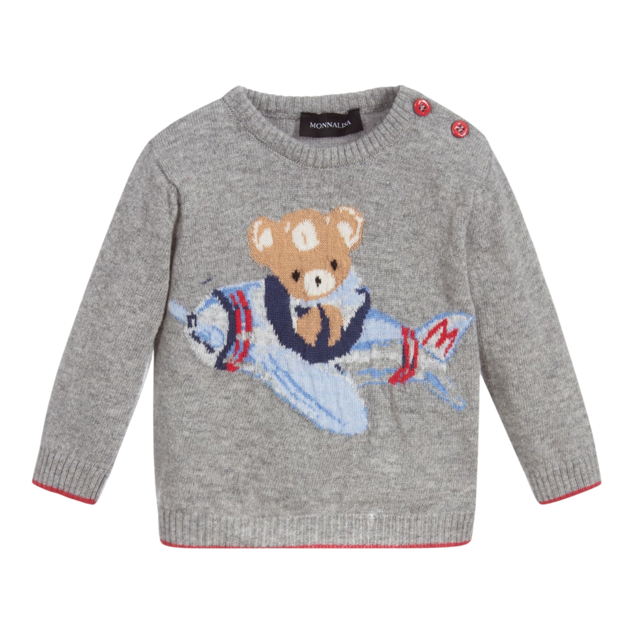 Monnalisa Maglia Girocollo tinta unita con Ricami Grigio per Neonato 286604 GRIGIO MONNALISA 