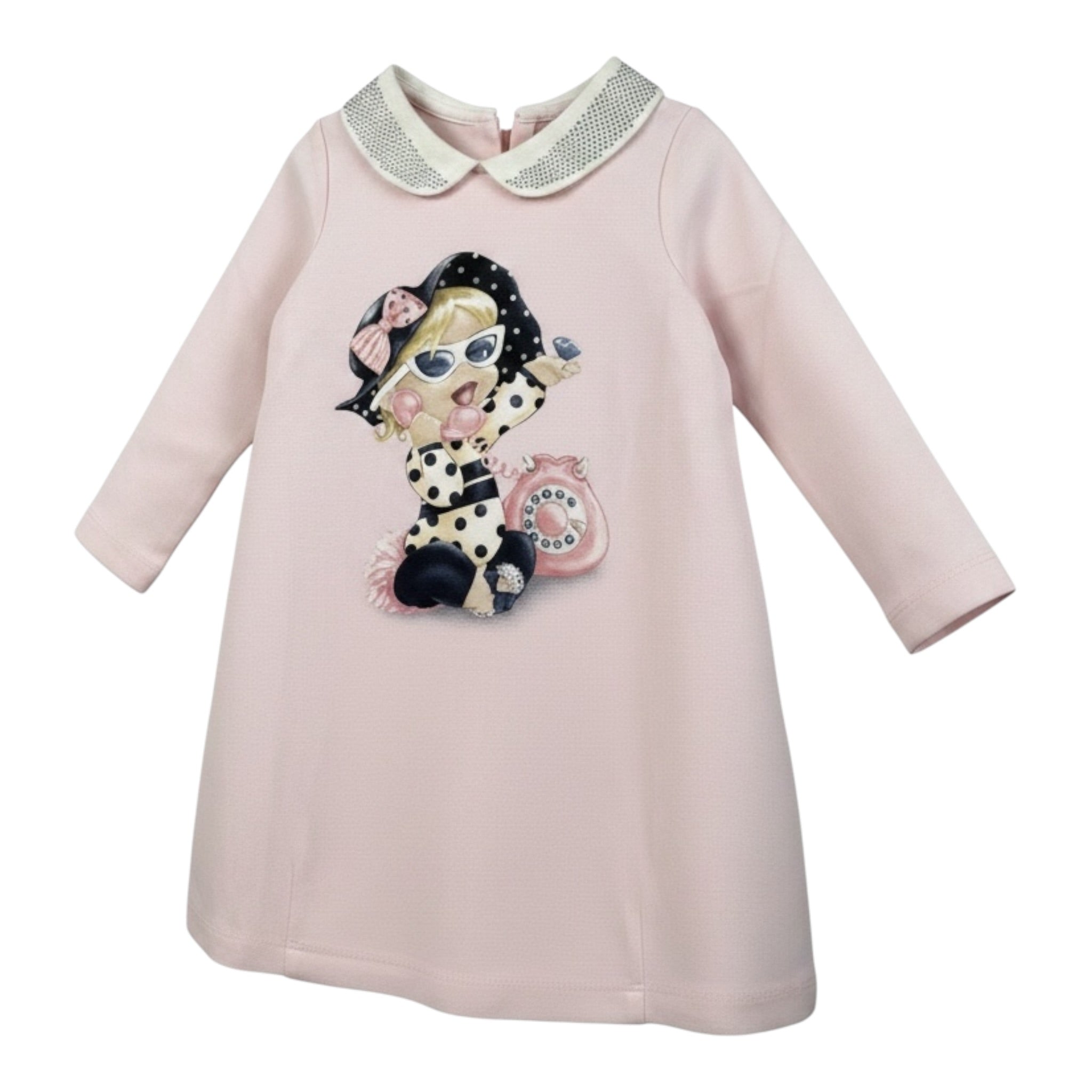 Monnalisa Abito tinta unita con Colletto E Stampa Rosa per Neonata 316918P8 ROSA MONNALISA 