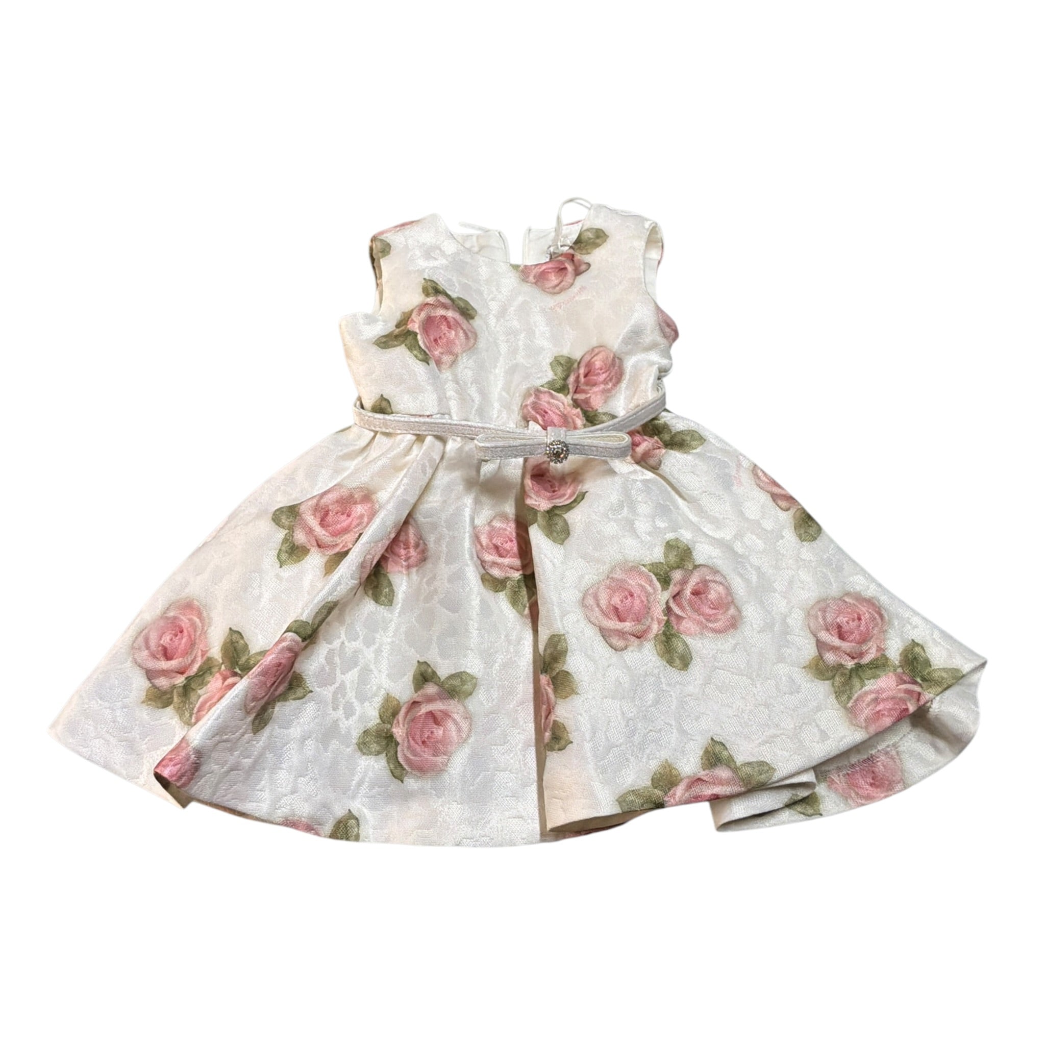 Monnalisa Abito Giromanica tinta unita con Rose Bianco per Neonata 73B905 BIANCO MONNALISA 