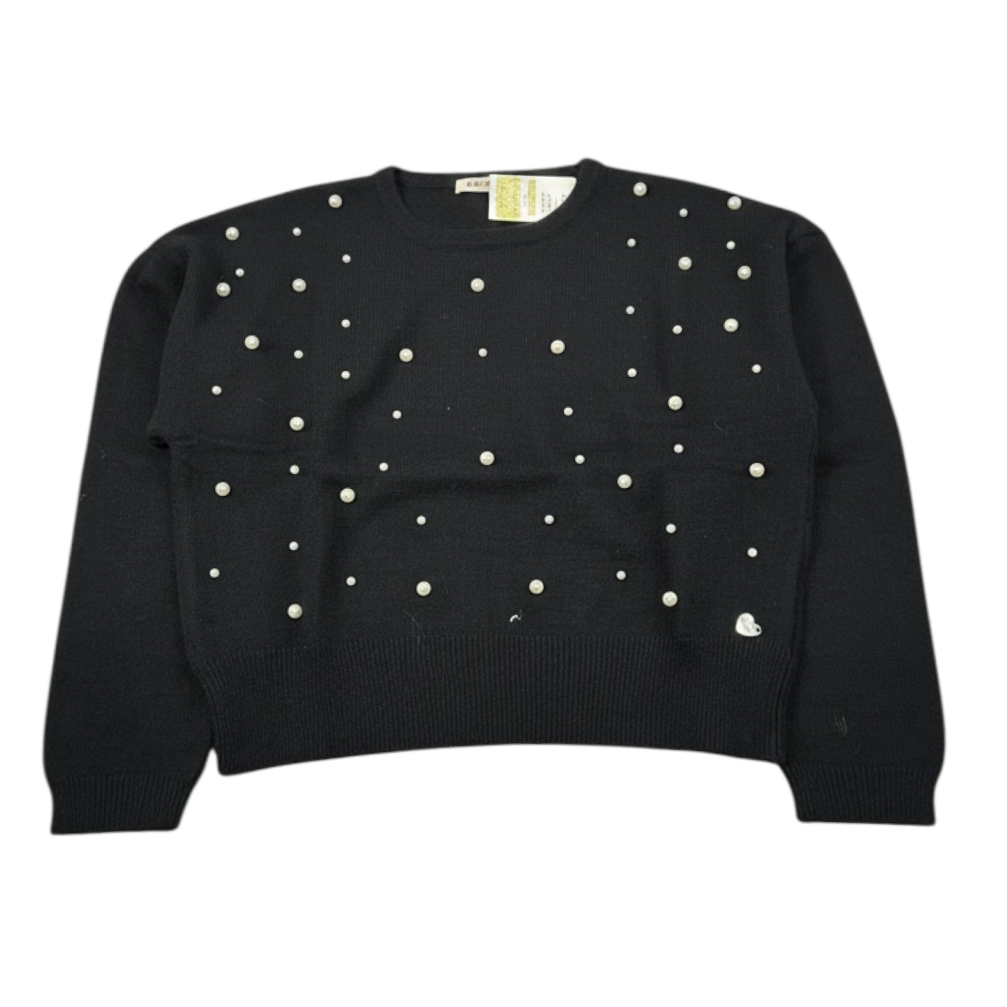 Monnalisa Maglia Girocollo Tinta Unit con Perle Nero per Bambina 796606AJ NERO MONNALISA 