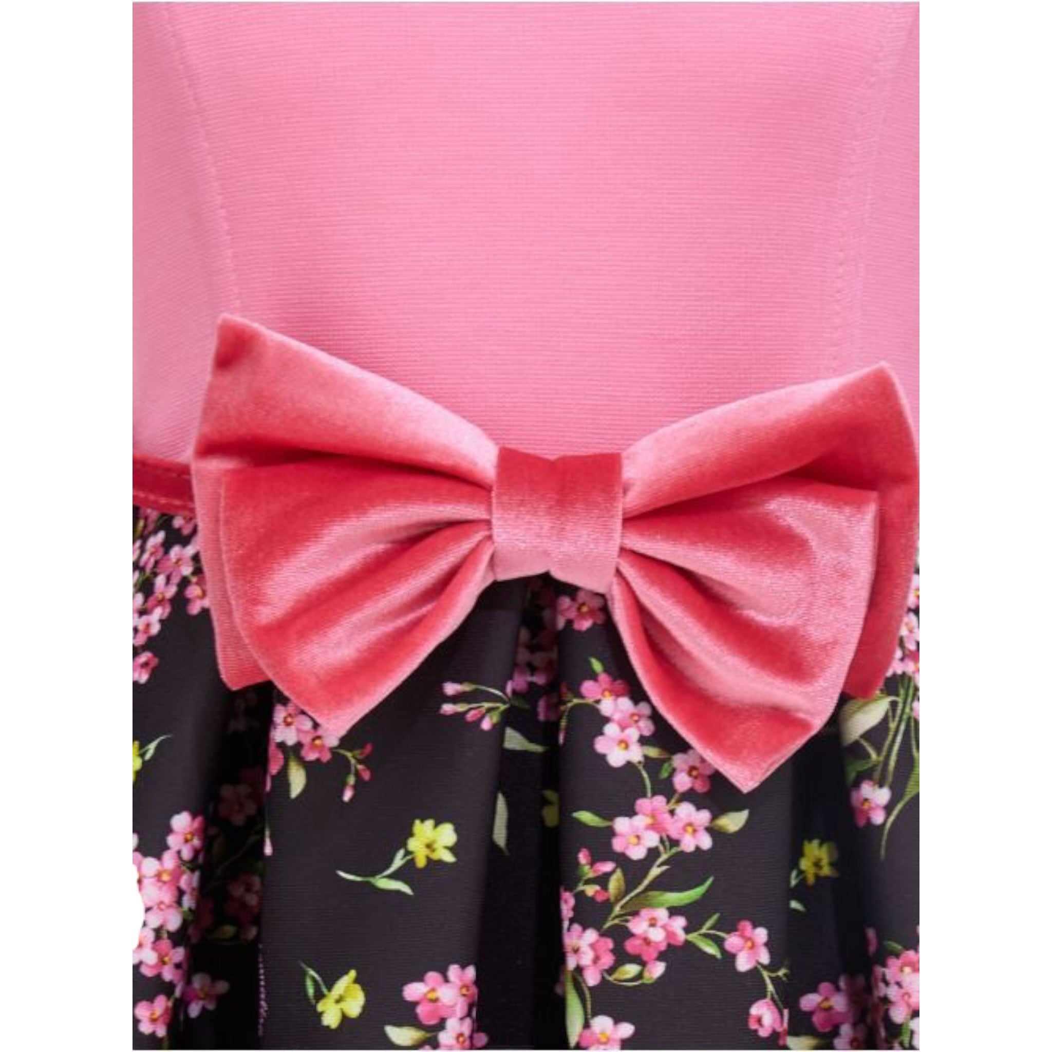 Monnalisa Abito Manica Lunga Bicolore Fantasia Floreale Rosa/Nero per Bambina ABTMMN ROSA/NERO MONNALISA 