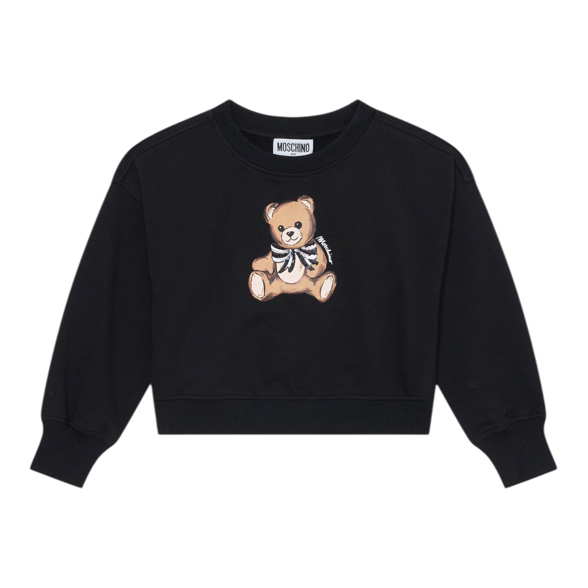 Moschino Felpa Chiusa Girocollo tinta unita con Stampa Nero per Bambina HDF06G NERO MOSCHINO 