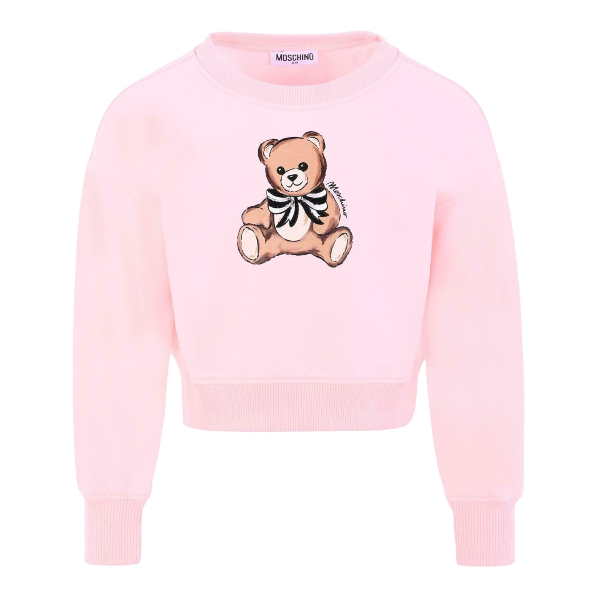 Moschino Felpa Chiusa Girocollo tinta unita con Stampa Rosa per Bambina HDF06GXXX ROSA MOSCHINO 