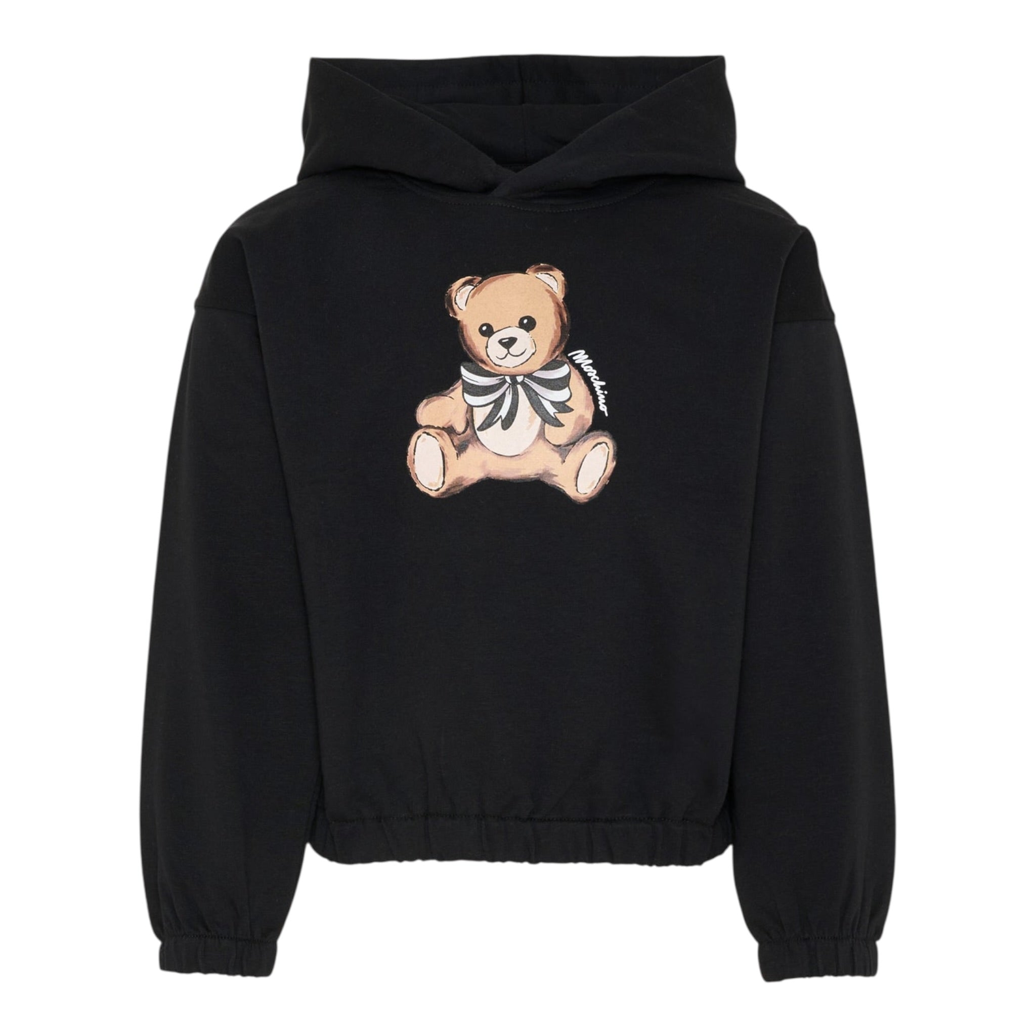 Moschino Felpa Chiusa con Cappuccio tinta unita con Stampa Nero per Bambina HDF06JX NERO MOSCHINO 