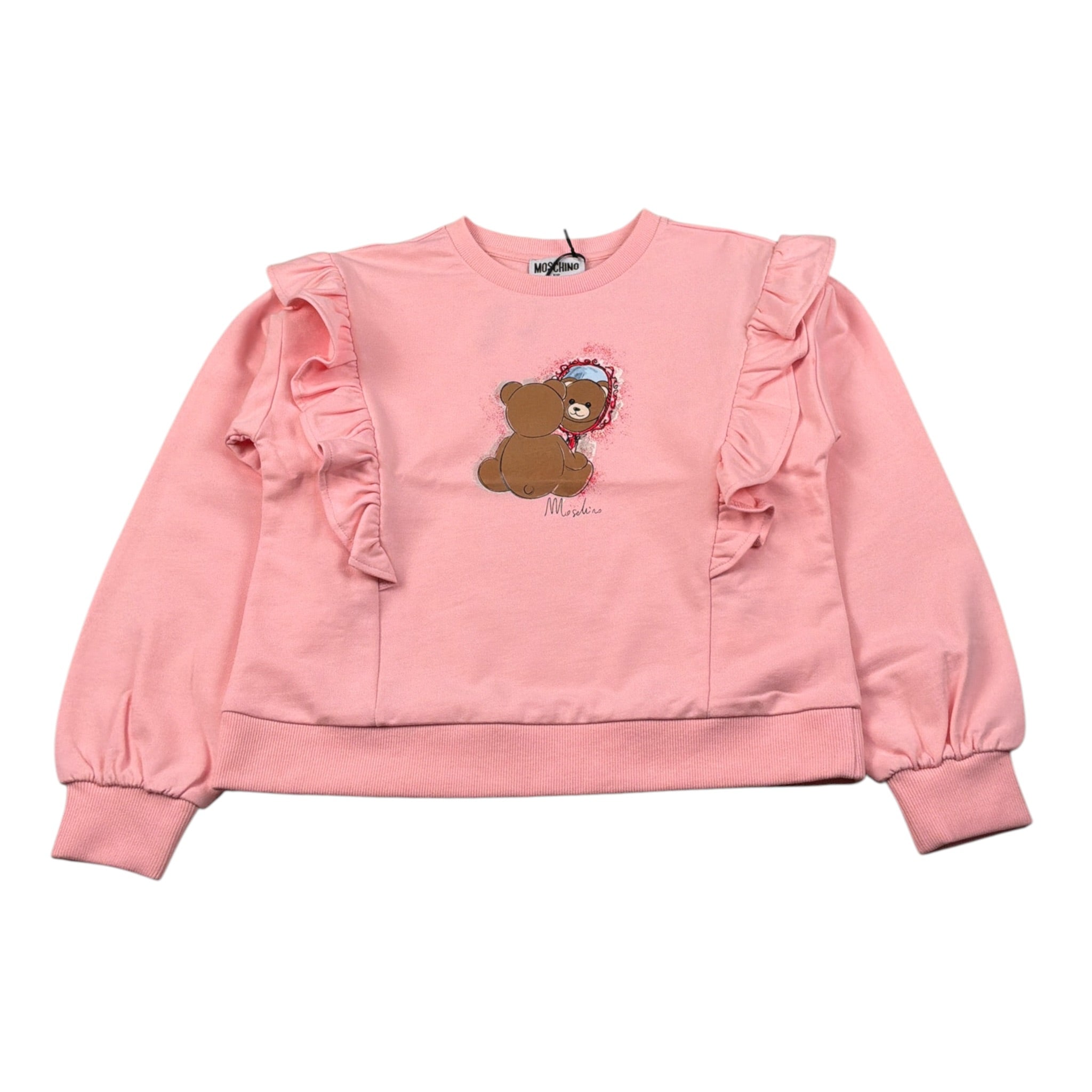 Moschino Felpa Chiusa Girocollo tinta unita con Stampa Rosa per Bambina HDF06W ROSA MOSCHINO 