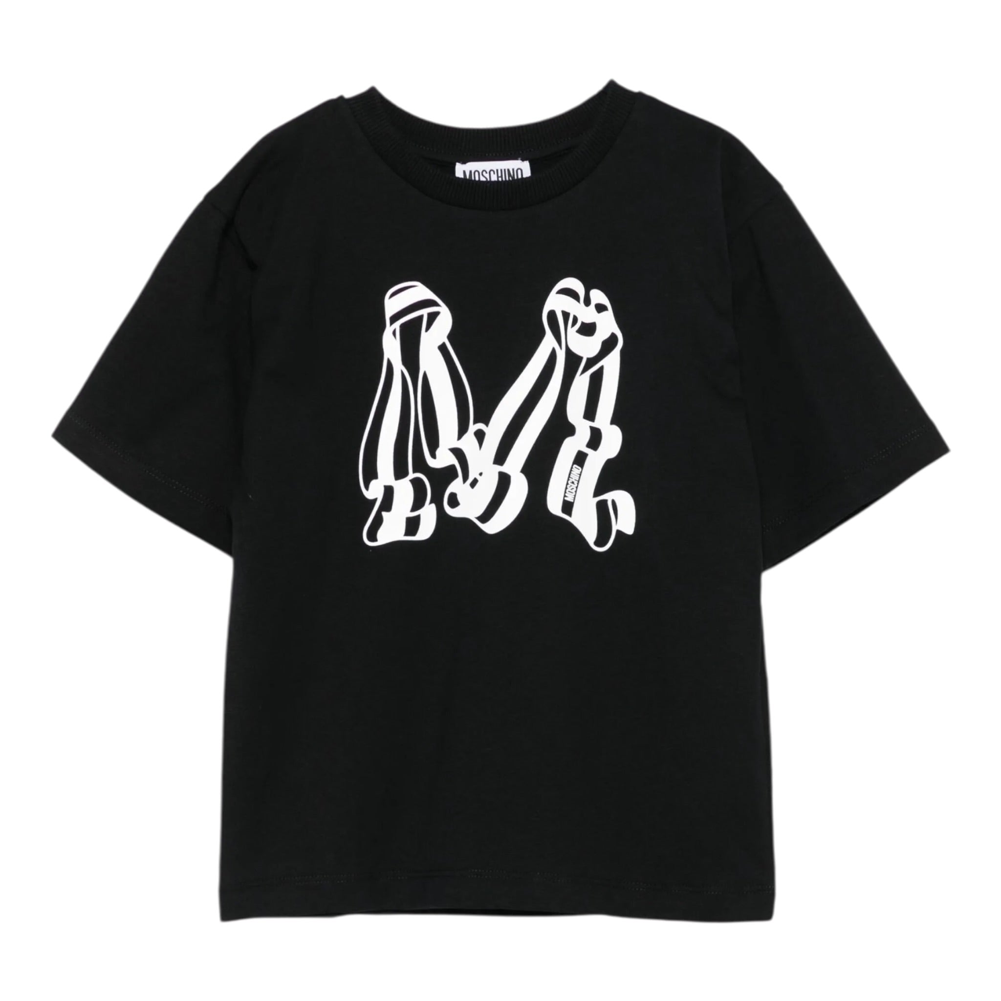 Moschino T-Shirt Girocollo tinta unita con Stampa Nero per Bambino HDM06W NERO MOSCHINO 