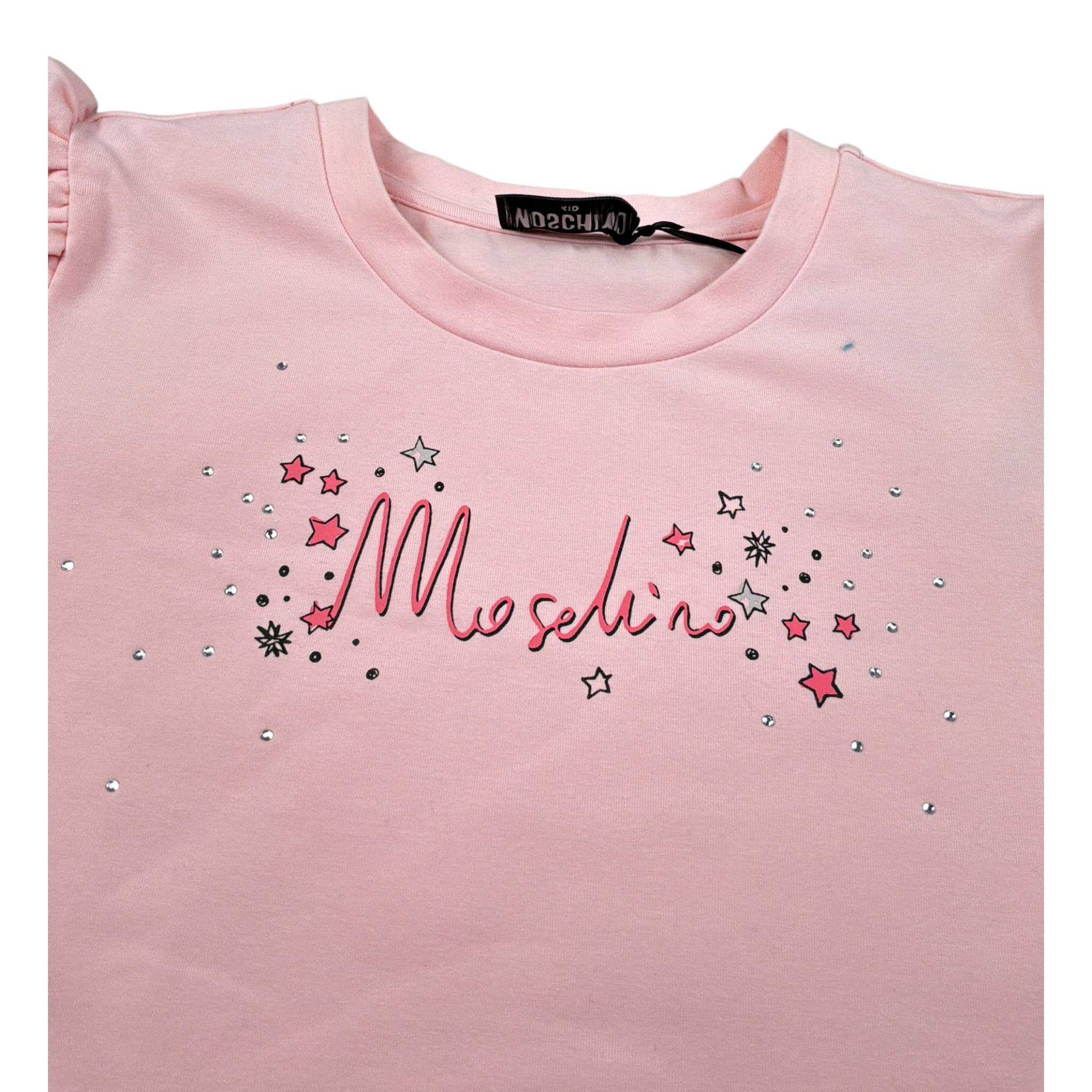 Moschino T-Shirt Girocollo tinta unita con Logo Rosa per Bambina HDM079 ROSA MOSCHINO 