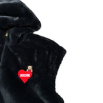 Moschino Pelliccia Smanicata tinta unita con Cappuccio Nero per Bambina HDS059 NERO MOSCHINO 