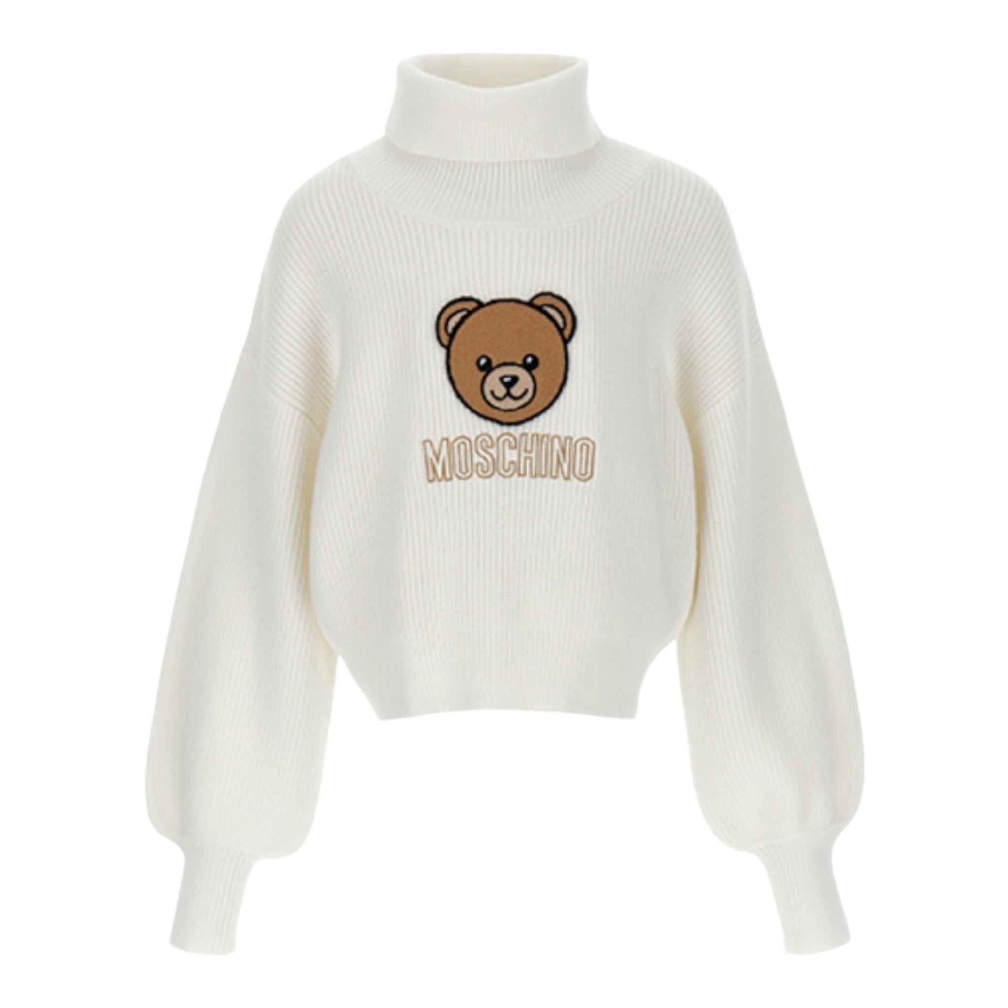Moschino Maglia Collo Alto tinta unita con Stampa Panna per Bambina HDW02A PANNA MOSCHINO 