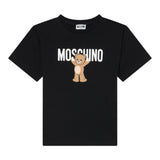 Moschino T-Shirt Girocollo tinta unita con Logo Nero per Bambino HMM05G NERO MOSCHINO 