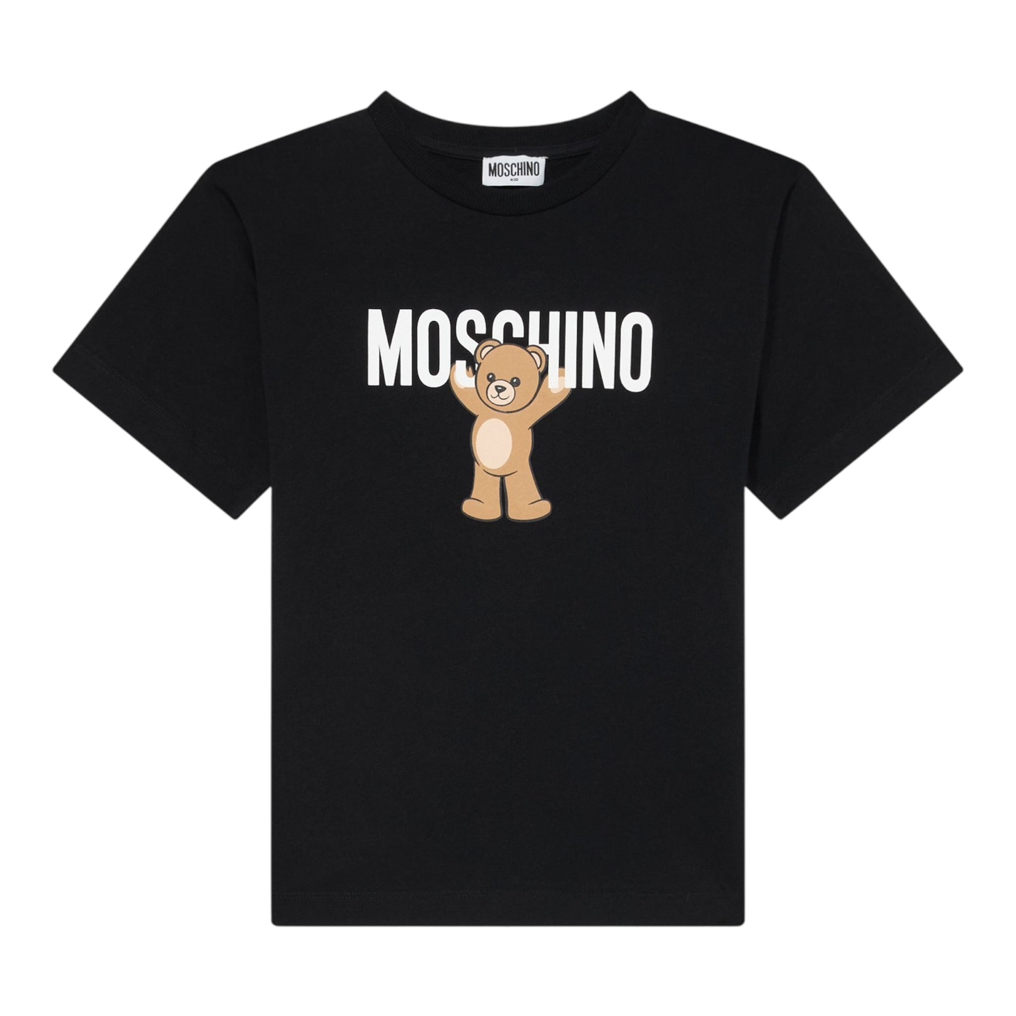 Moschino T-Shirt Girocollo tinta unita con Logo Nero per Bambino HMM05G NERO MOSCHINO 